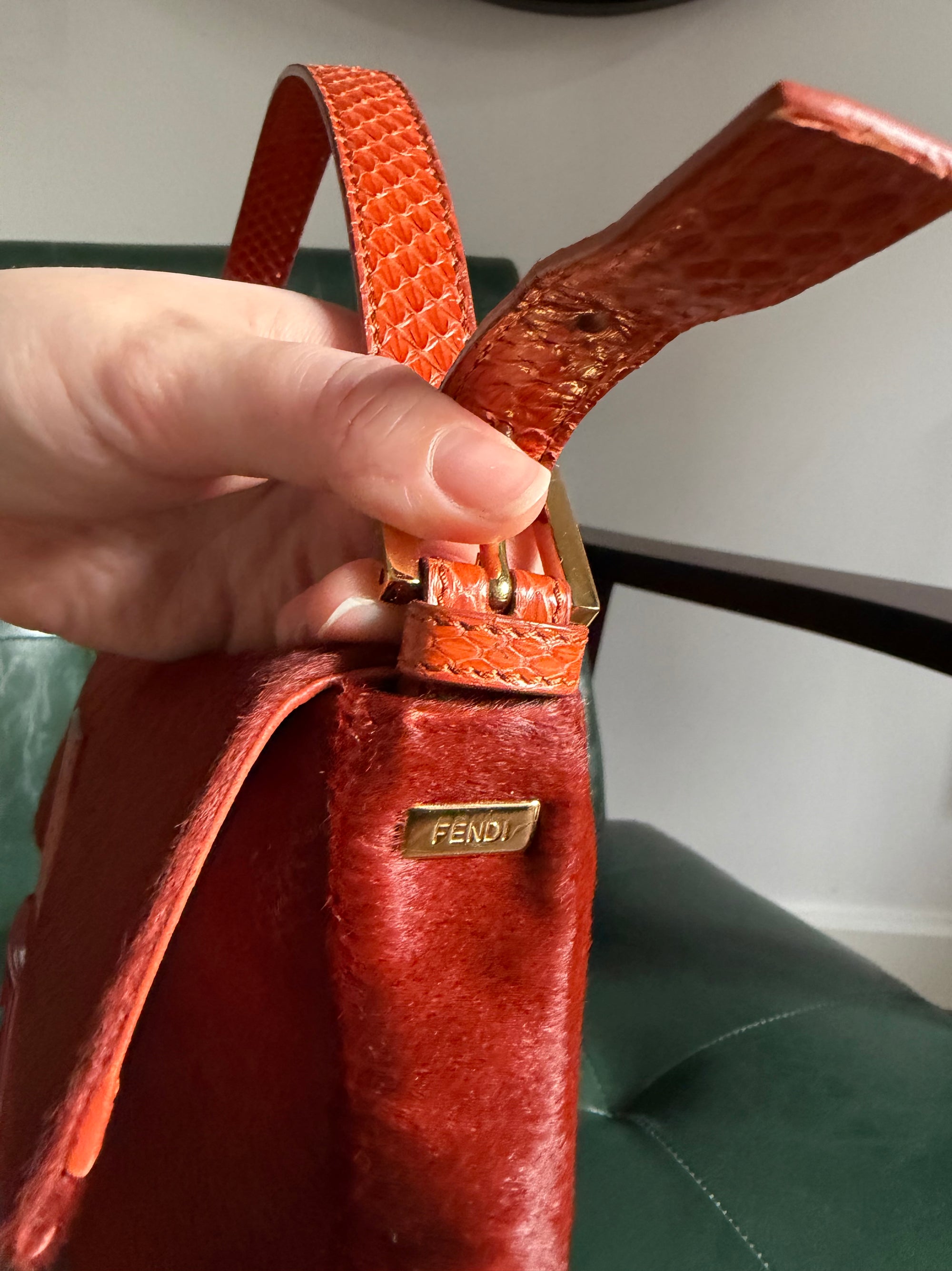Ultra rare! Orange Fendi pony hair baguette