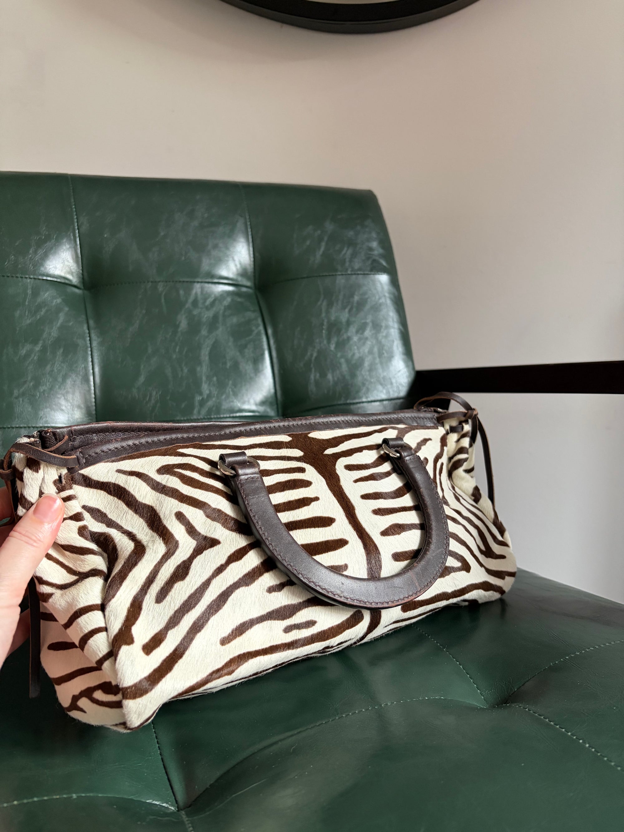 Vintage Prada Zebra Print Pony Hair Top Handle Bag