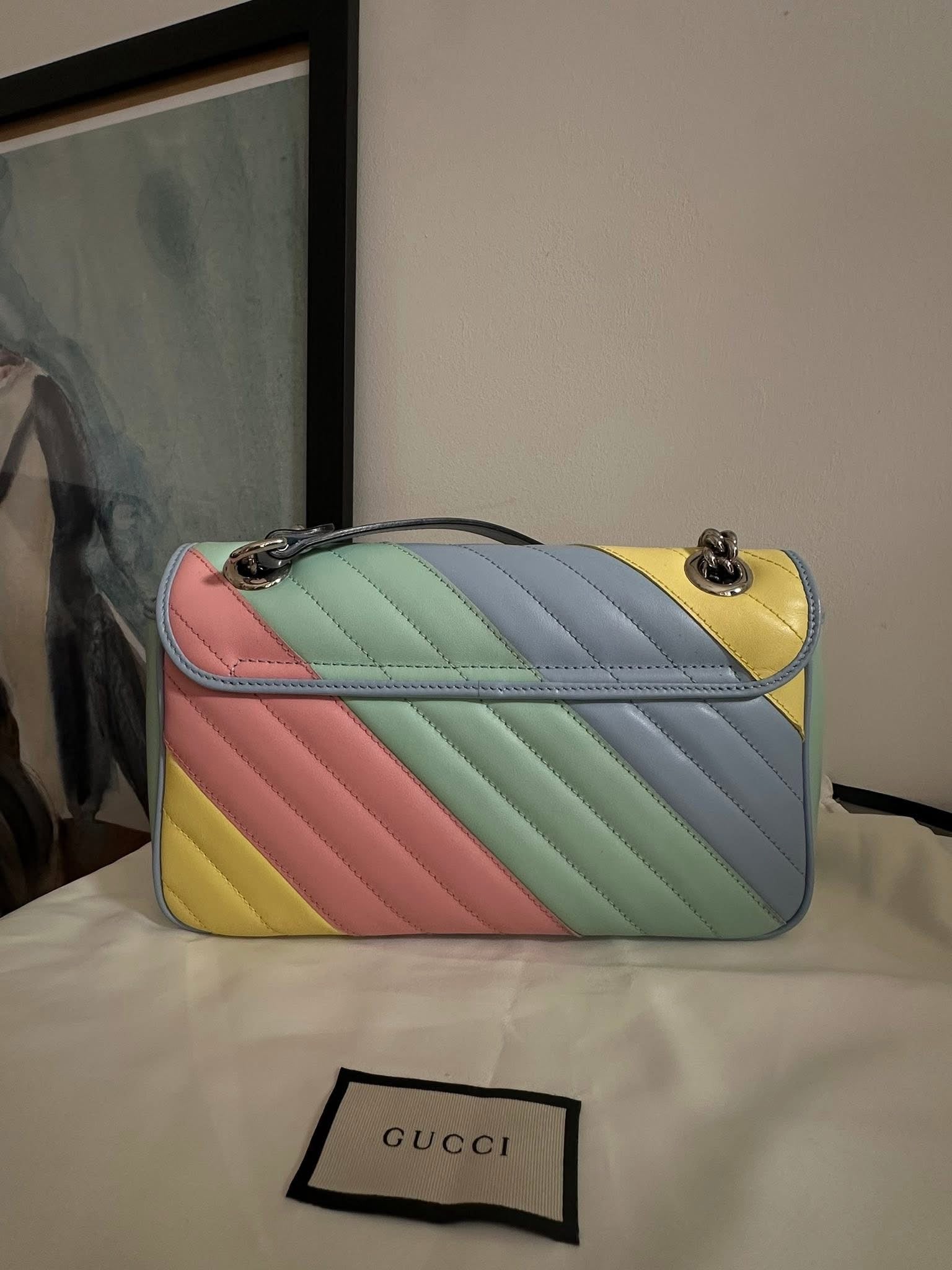 Gucci rainbow stripe marmont bag size small