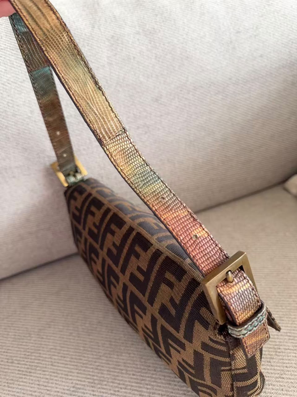 Fendi leopard pony hair lizard trim baguette