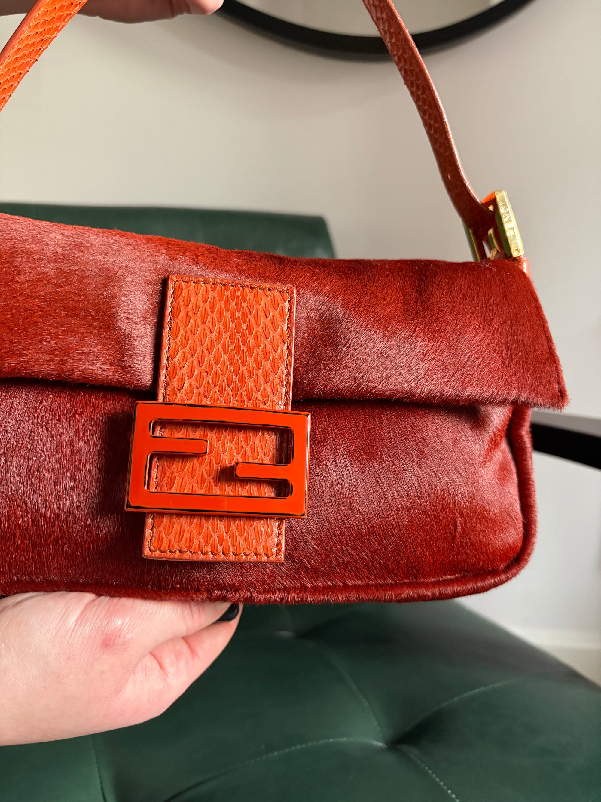 Ultra rare! Orange Fendi pony hair baguette