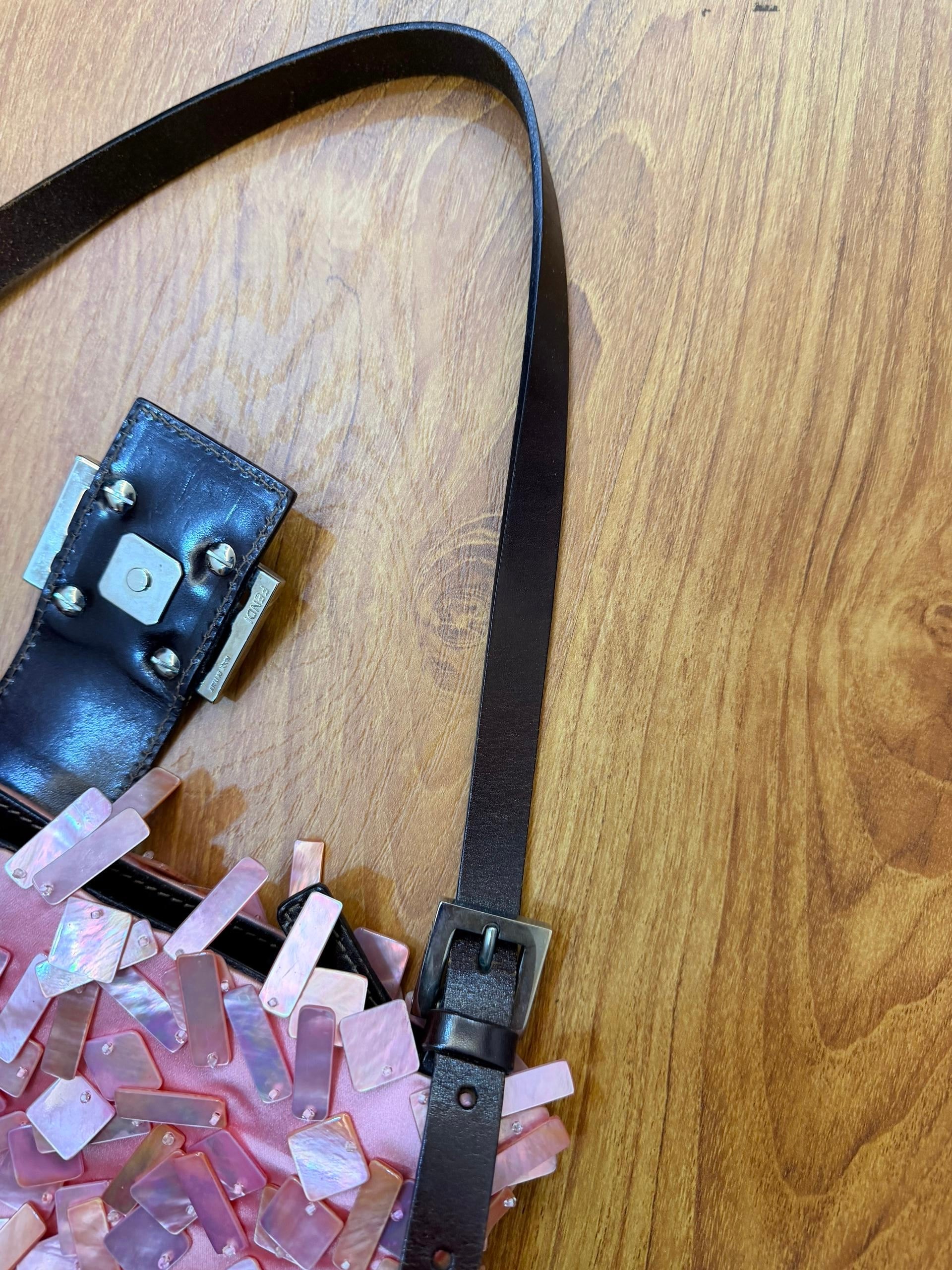 Ultra rare! Fendi pink mother of pearl satin baguette