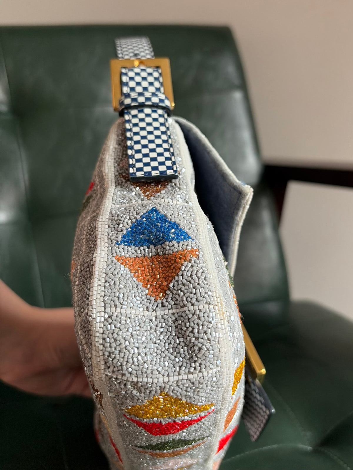 Ultra rare! Limited Edition vintage Fendi grey geometric multicoloured beaded baguette