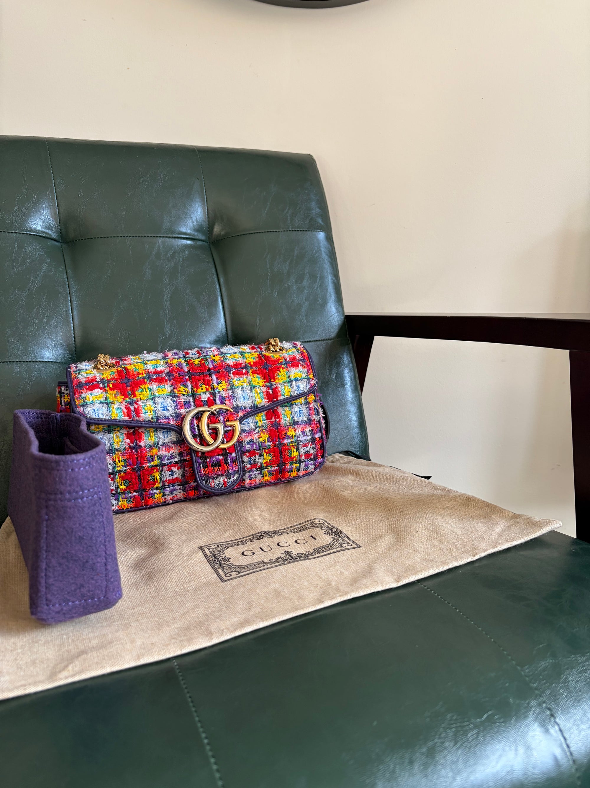 Gucci Marmont Small Multicoloured Tweed Mixed Metal Bag