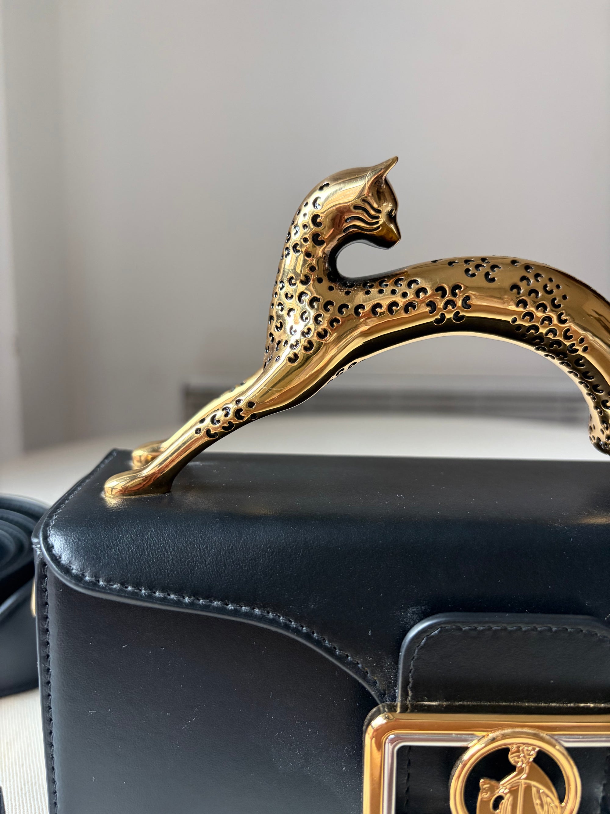 Lanvin nano pencil tote cat bag black and gold