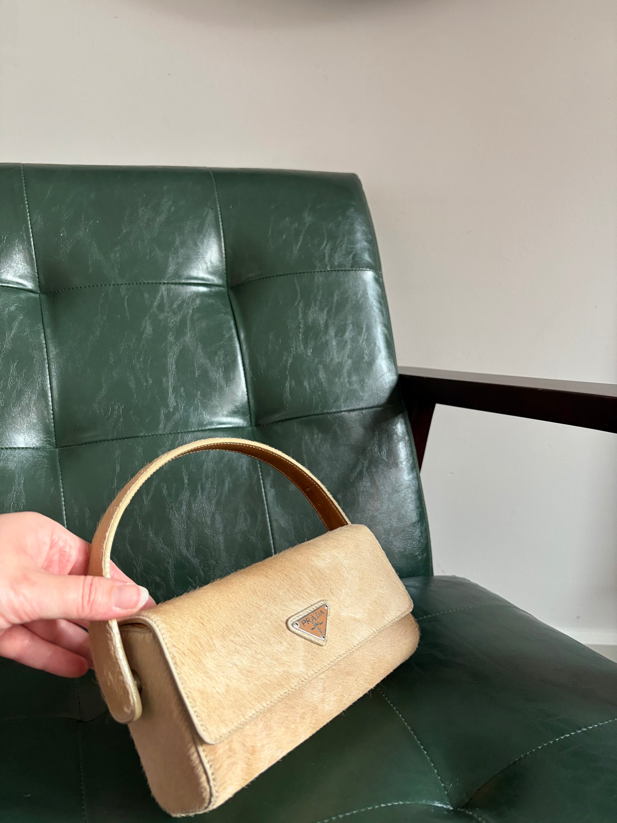 Prada Beige Pony Hair Mini Top Handle Bag
