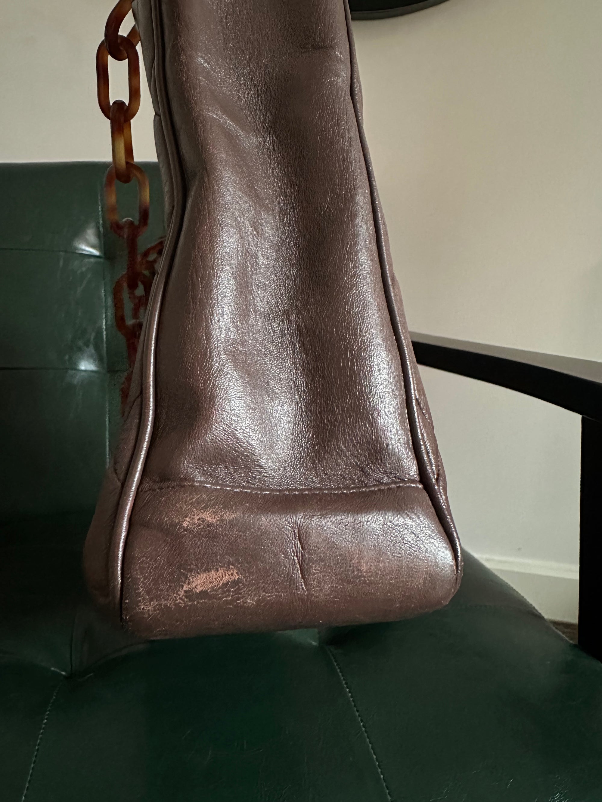 Chanel Vintage Brown Lambskin Tortoiseshell Chain Tote Bag