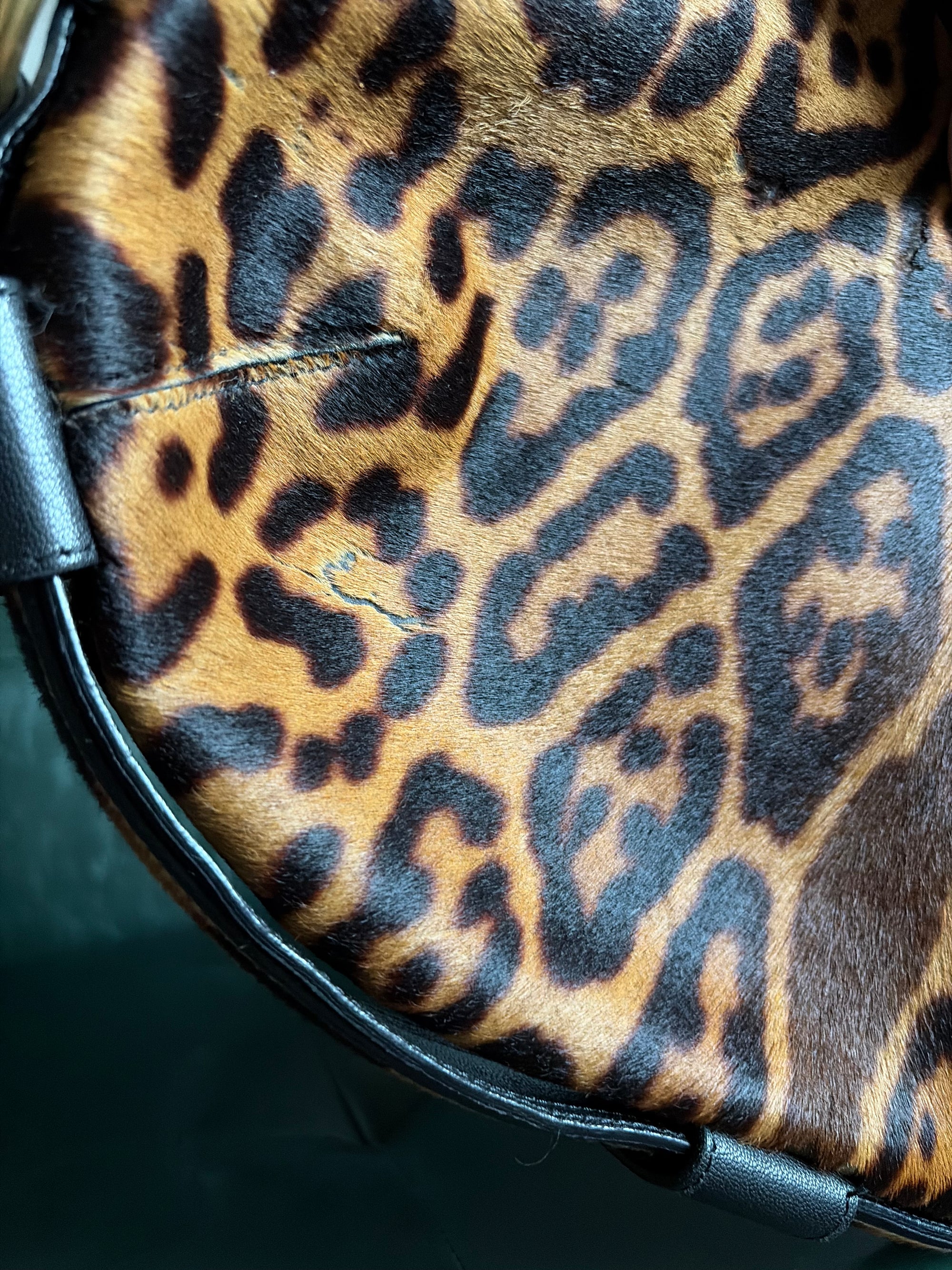 Vintage Yves Saint Laurent Large Leopard Print Pony Hair Hobo Mombasa Bag