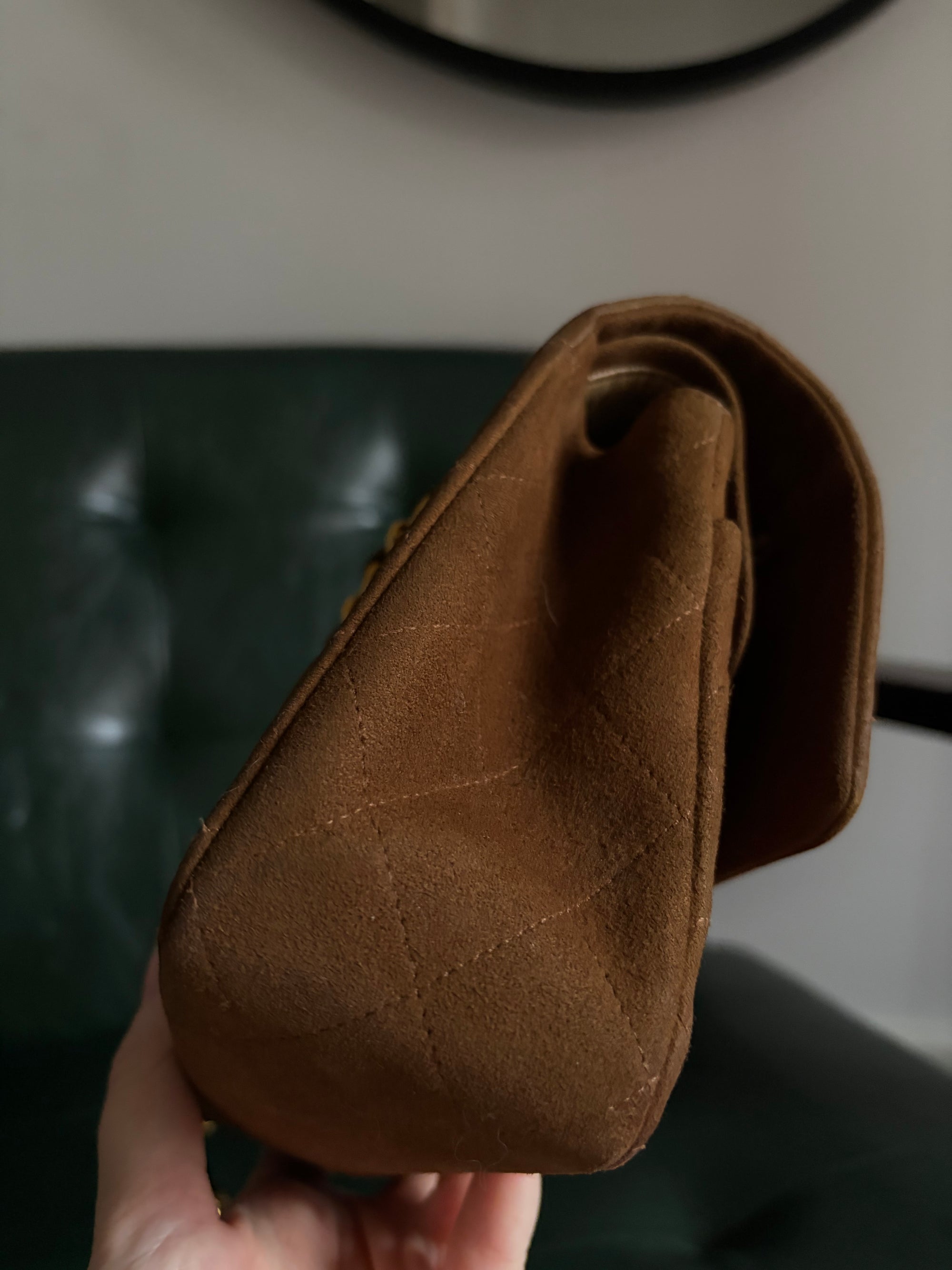 Chanel vintage caramel brown suede medium classic flap bag - 24ct gold