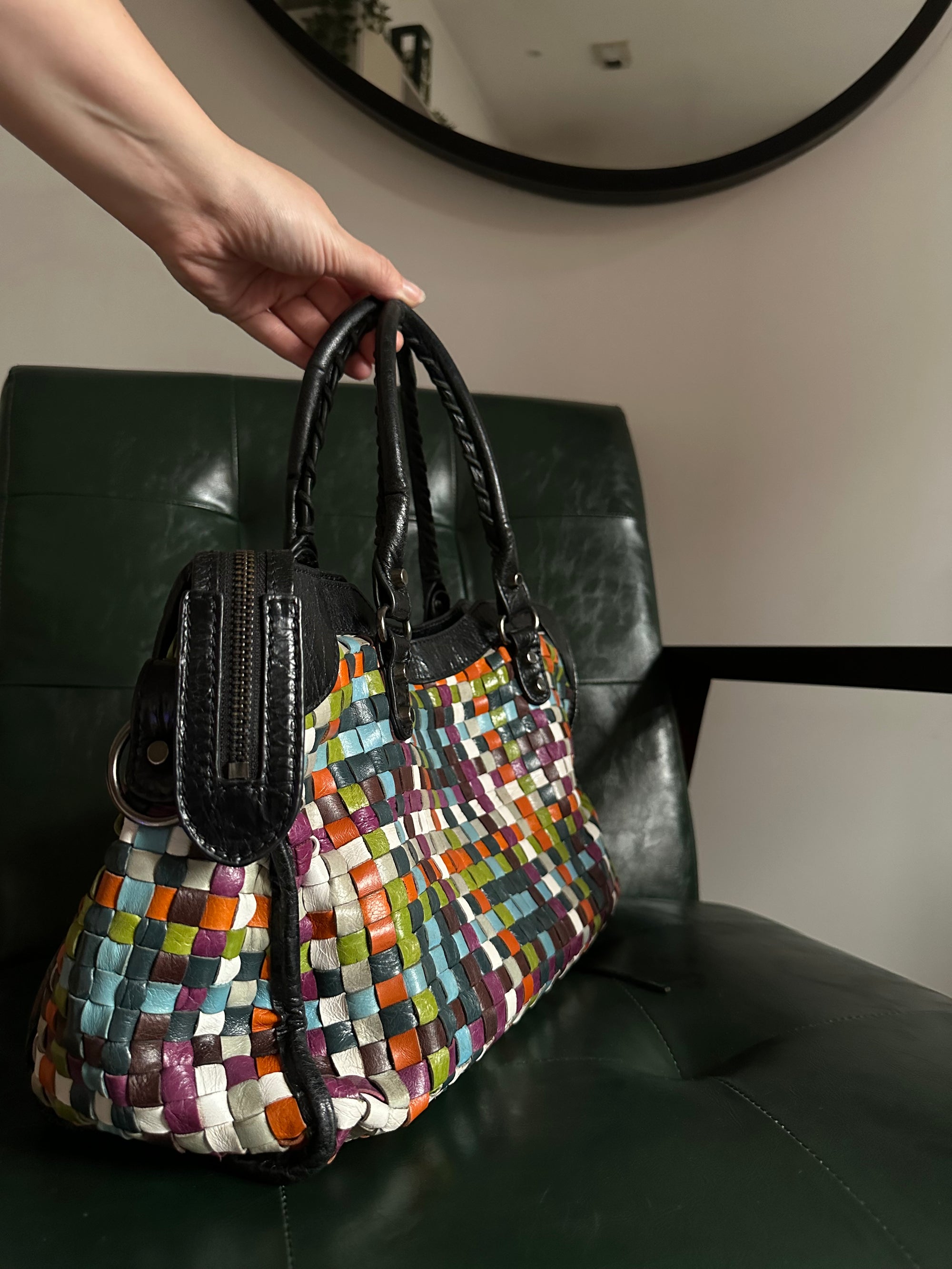 Rare Balenciaga Woven Multicolour City Bag - Medium