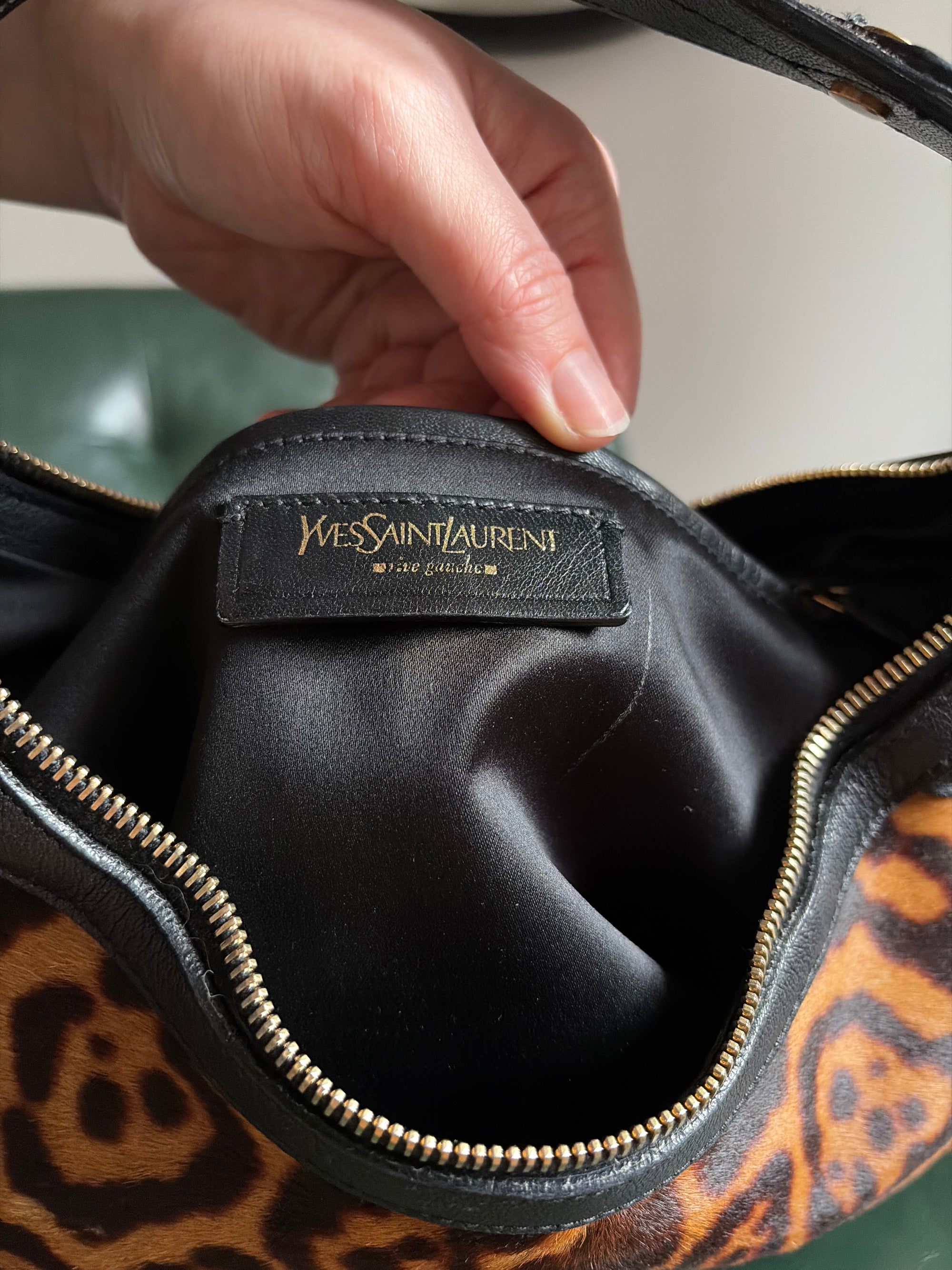 Vintage Yves Saint Laurent Large Leopard Print Pony Hair Hobo Mombasa Bag