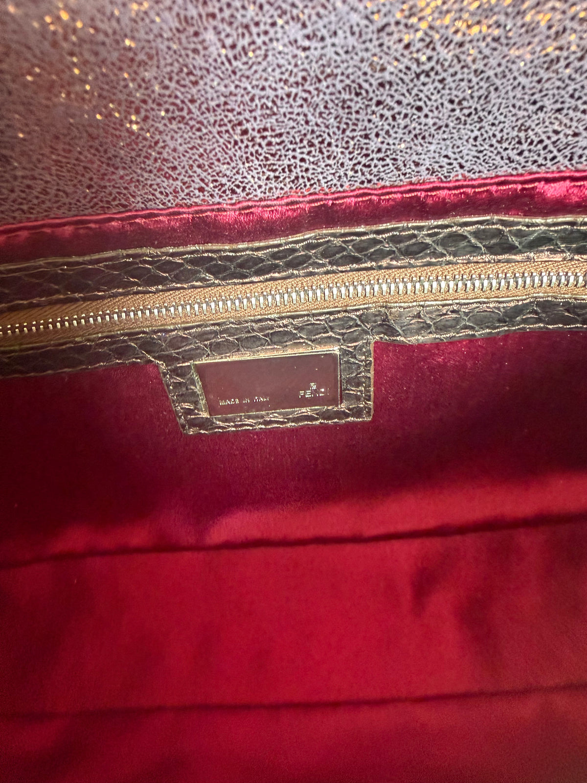 Fendi vintage purple and bronze metallic baguette bag
