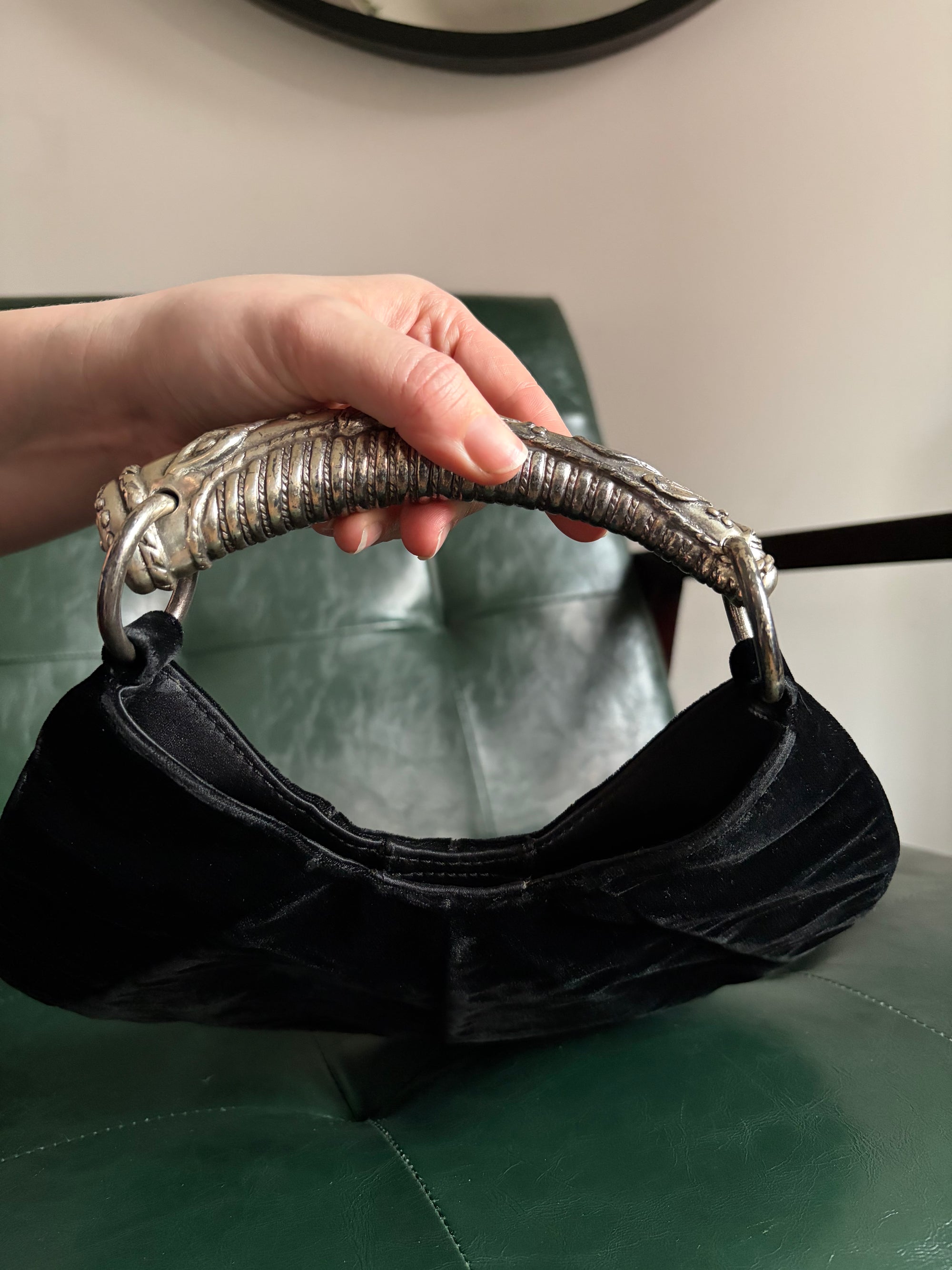 Vintage Yves Saint Laurent Black Velvet Mini Mombasa Silver Horn