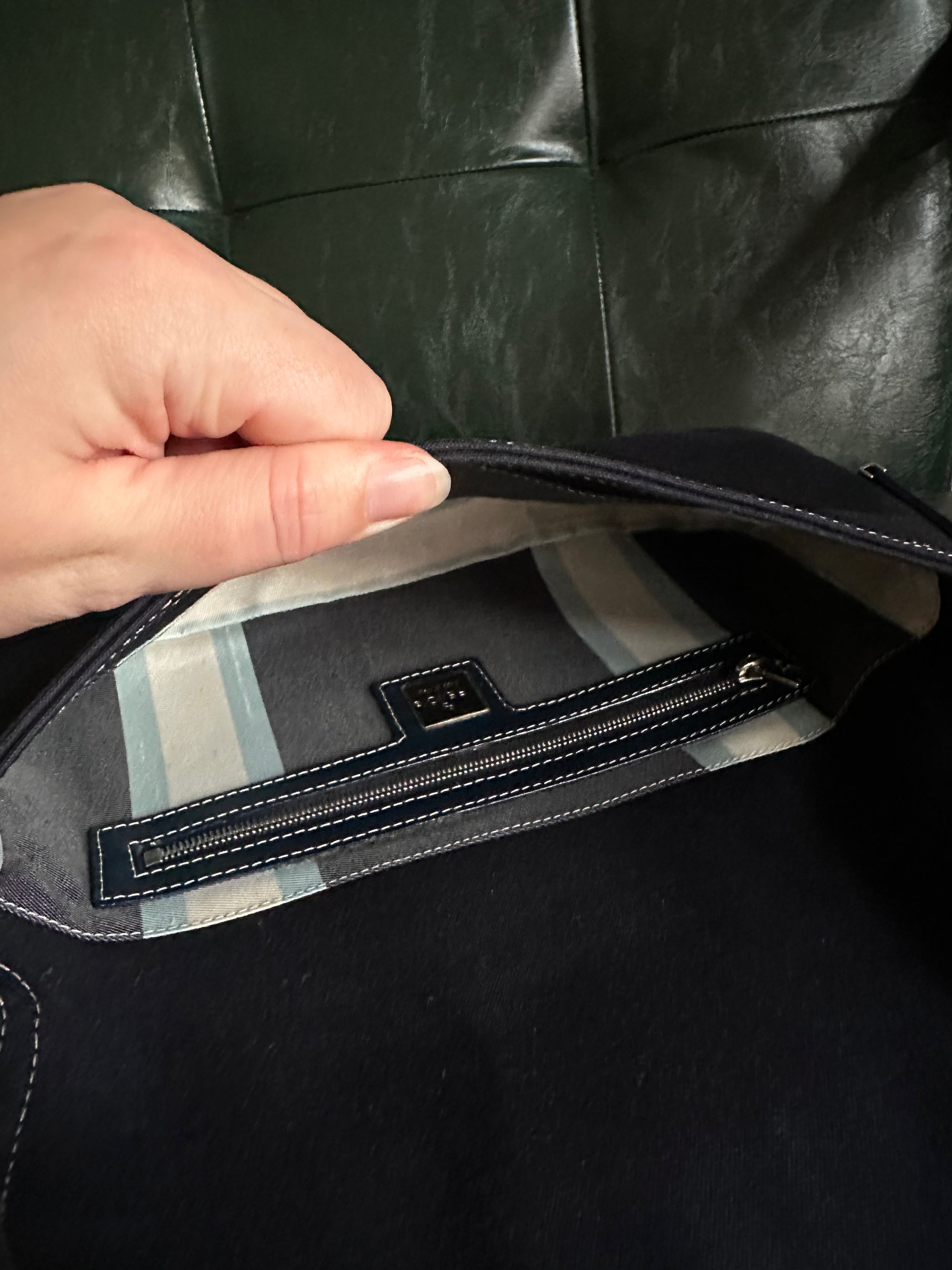 Fendi Blue Denim Baguette - Silver Psychedelic Swirl Clasp