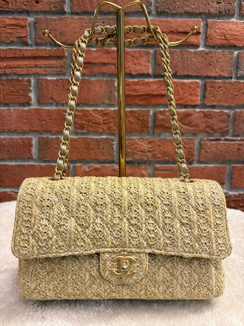 Chanel 18C Raffia Medium Classic Flap Bag Gold Hardware