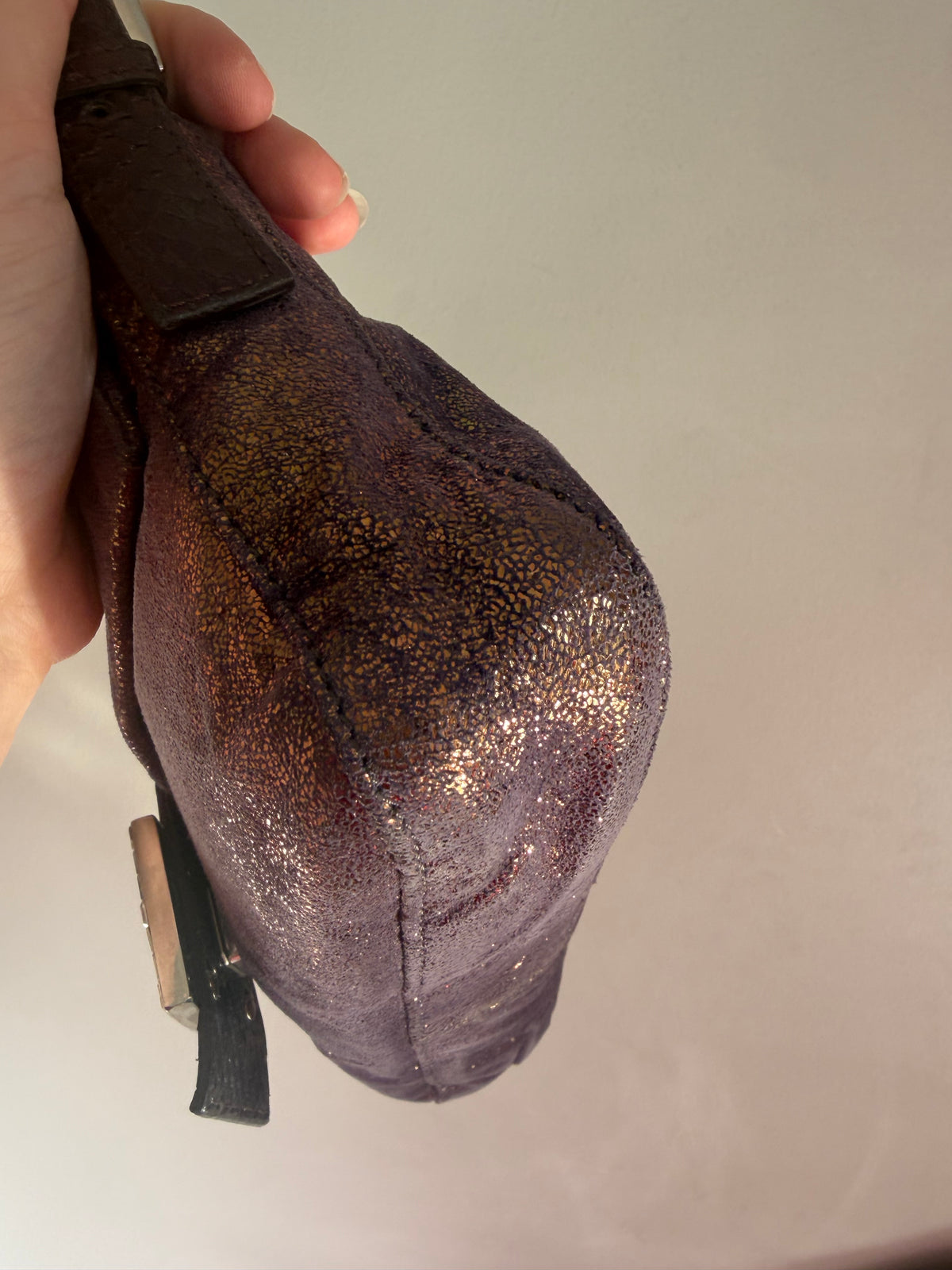 Fendi vintage purple and bronze metallic baguette bag