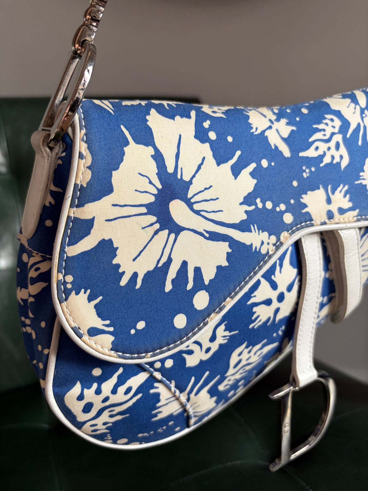 Dior blue and white "Surf Chick" saddle bag