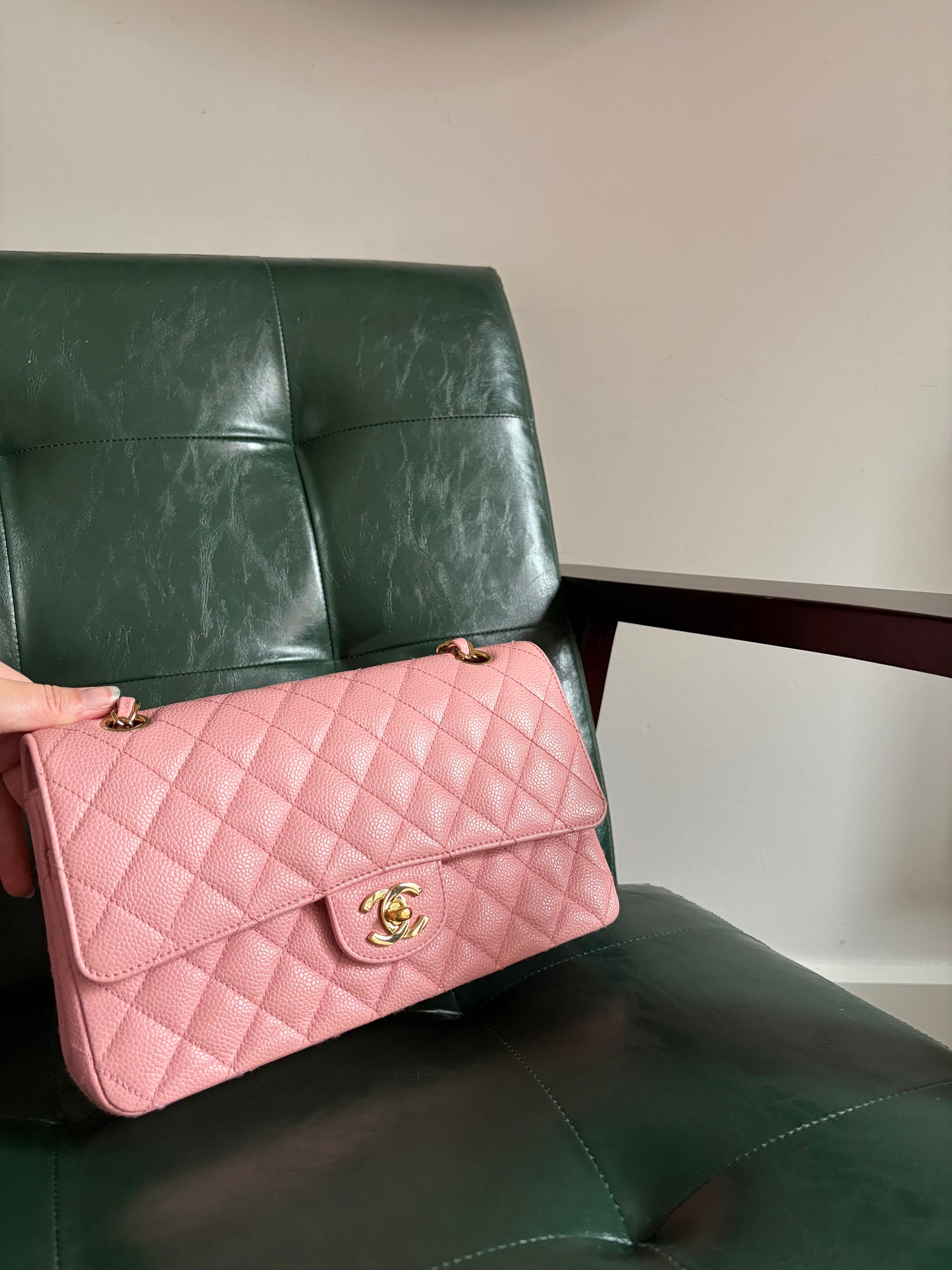 Rare! Series 9 Chanel Rose Sakura Pink Vintage Caviar Medium Classic Flap 24ct Gold Hardware