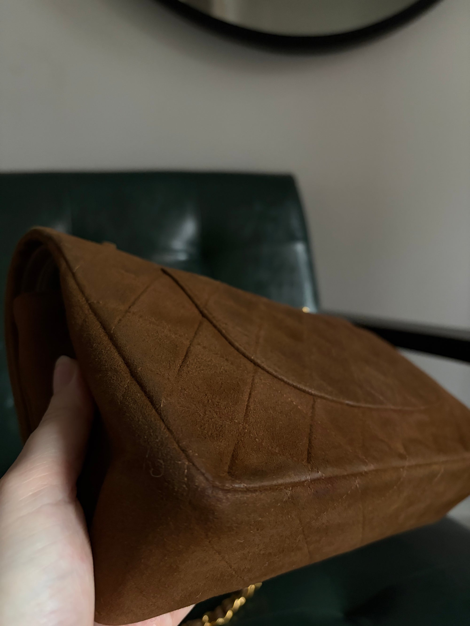 Chanel vintage caramel brown suede medium classic flap bag - 24ct gold