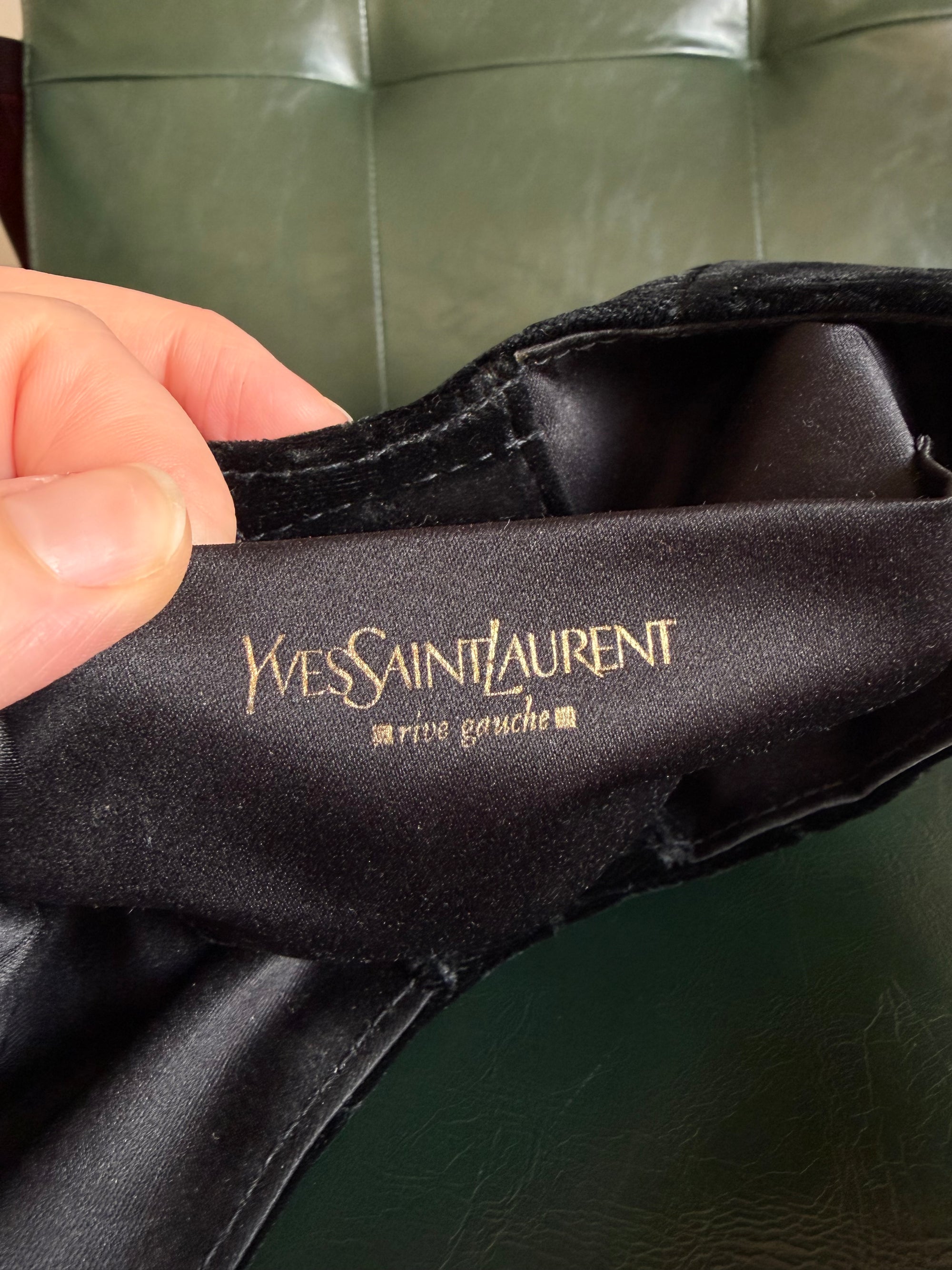 Rare! Vintage Yves Saint Laurent Black Velvet Mini Mombasa Red Resin Horn