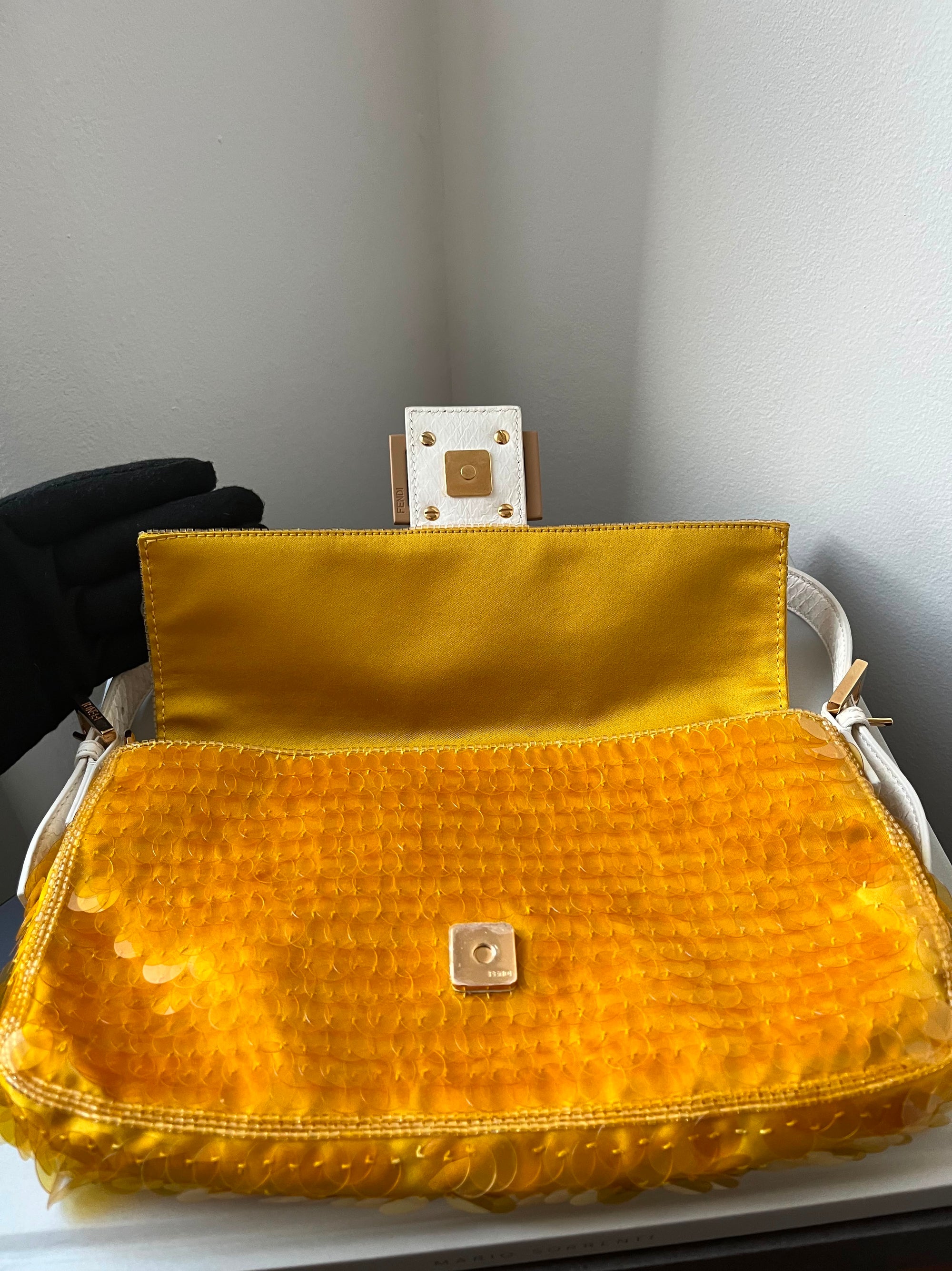Fendi Yellow Paillettes Sequin baguette