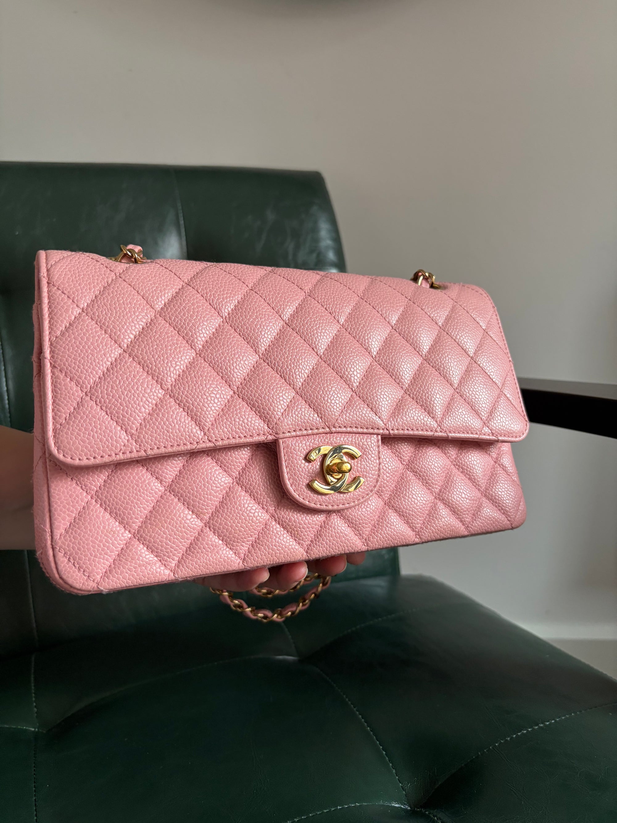 Rare! Series 9 Chanel Rose Sakura Pink Vintage Caviar Medium Classic Flap 24ct Gold Hardware
