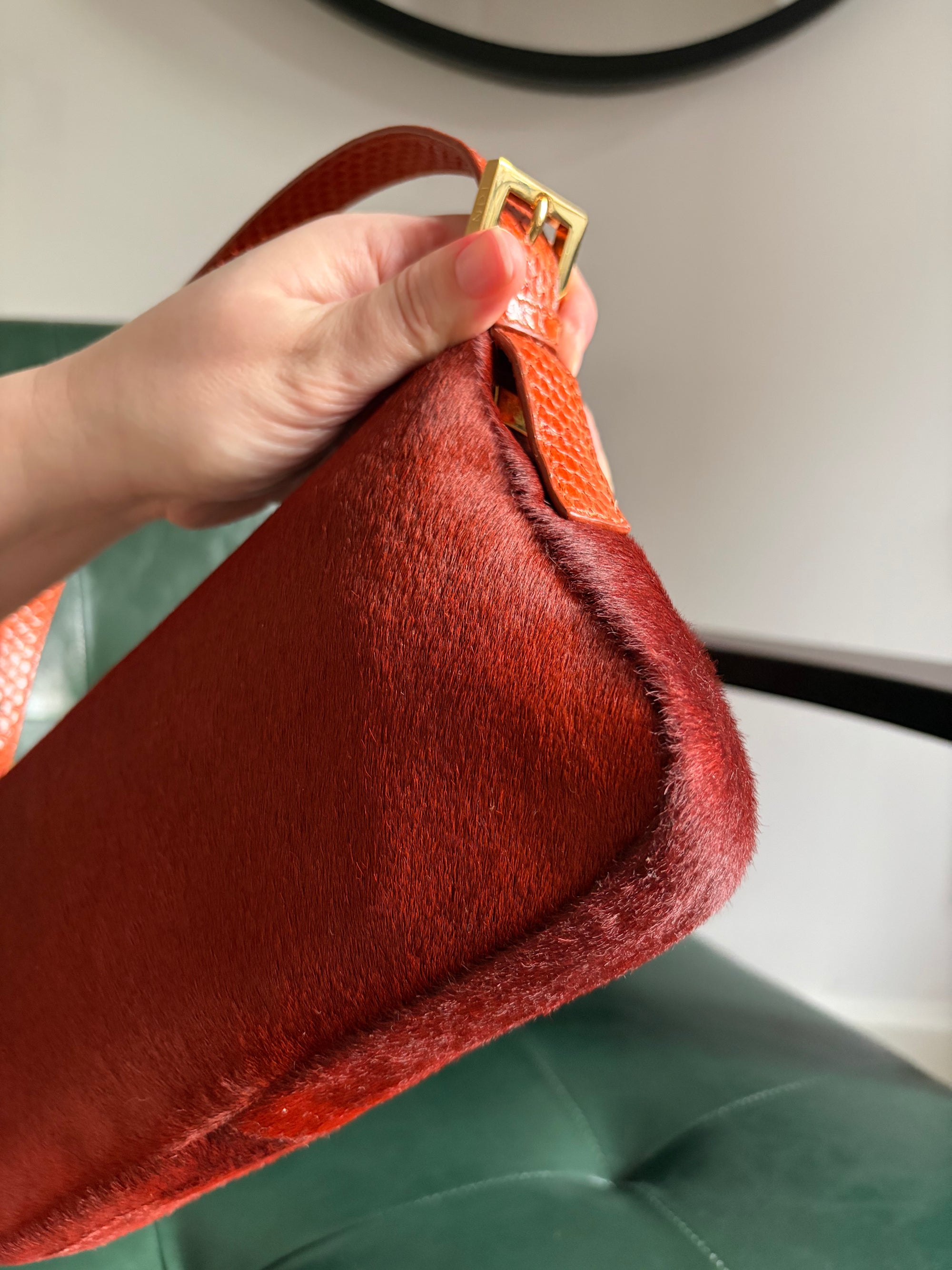 Ultra rare! Orange Fendi pony hair baguette