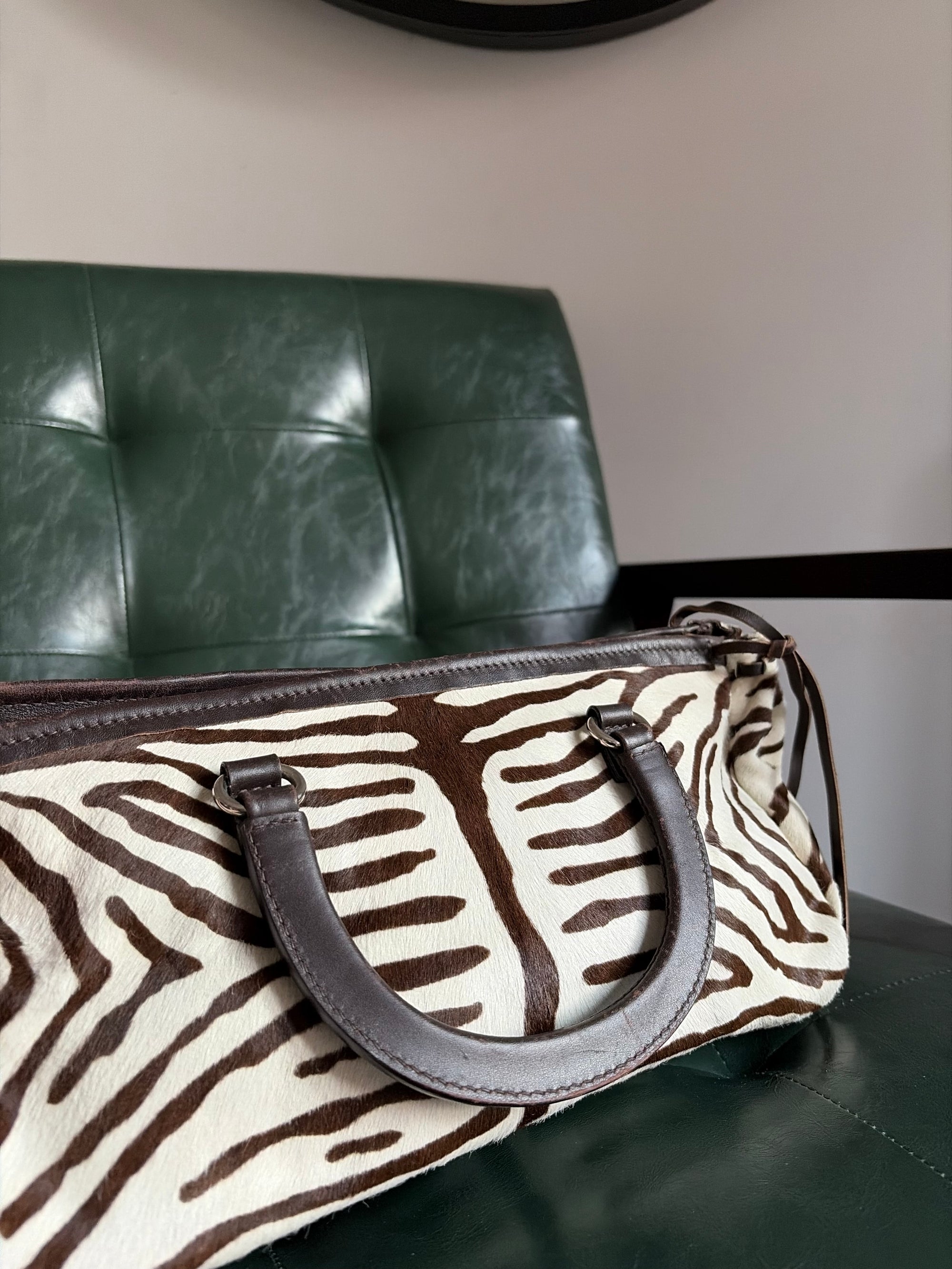 Vintage Prada Zebra Print Pony Hair Top Handle Bag