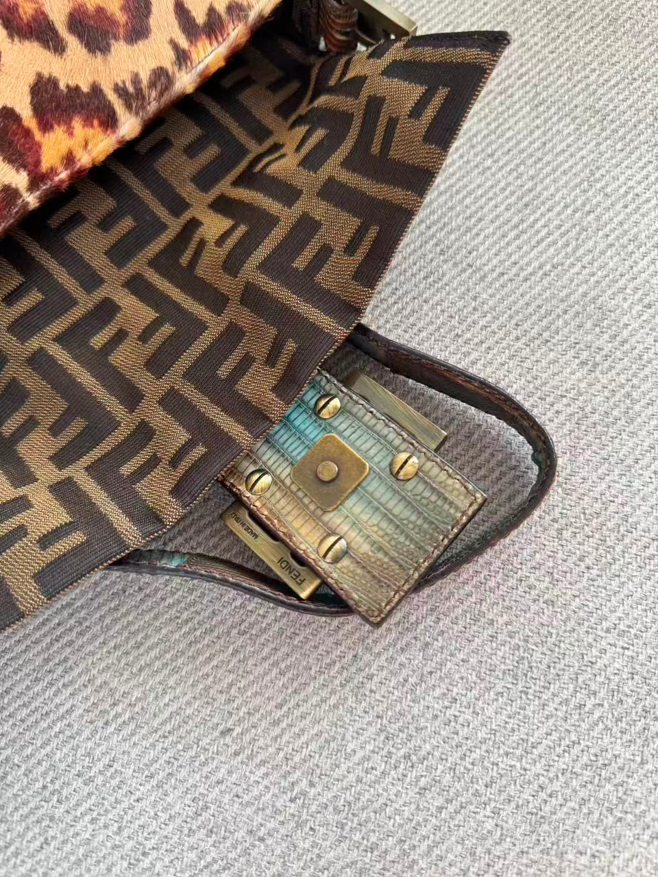 Fendi leopard pony hair lizard trim baguette