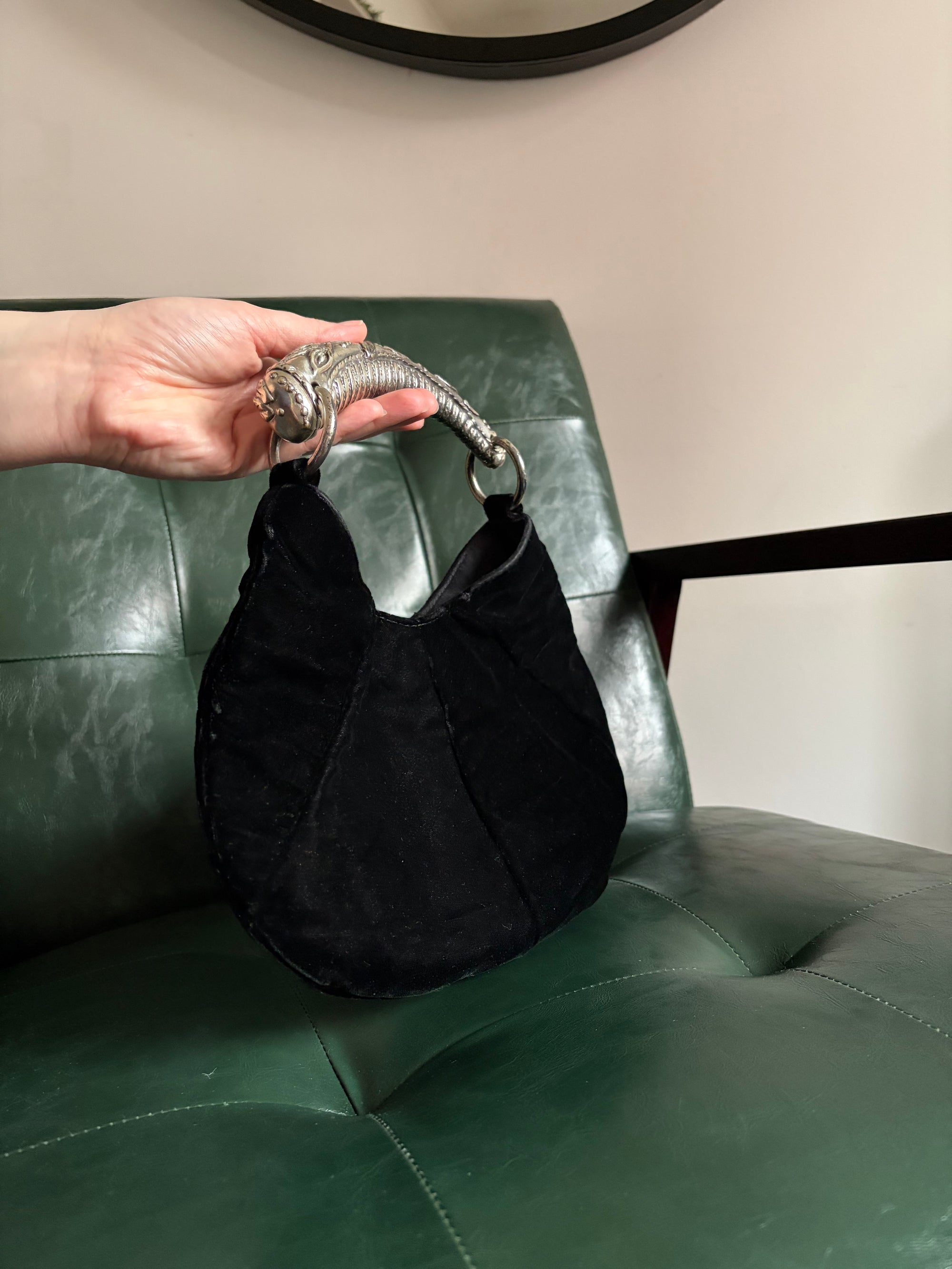 Vintage Yves Saint Laurent Black Velvet Mini Mombasa Silver Horn