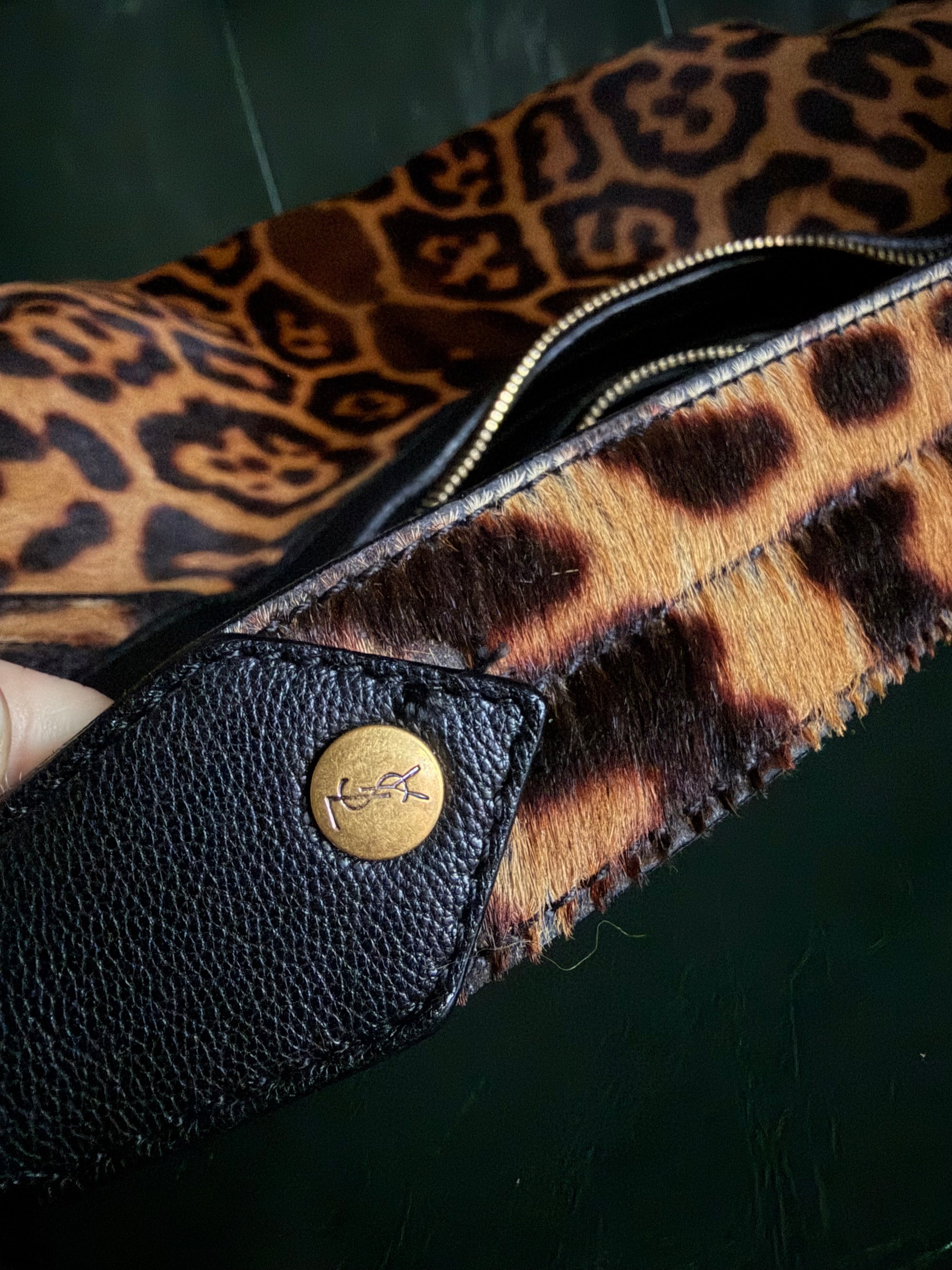 Vintage Yves Saint Laurent Large Leopard Print Pony Hair Hobo Mombasa Bag