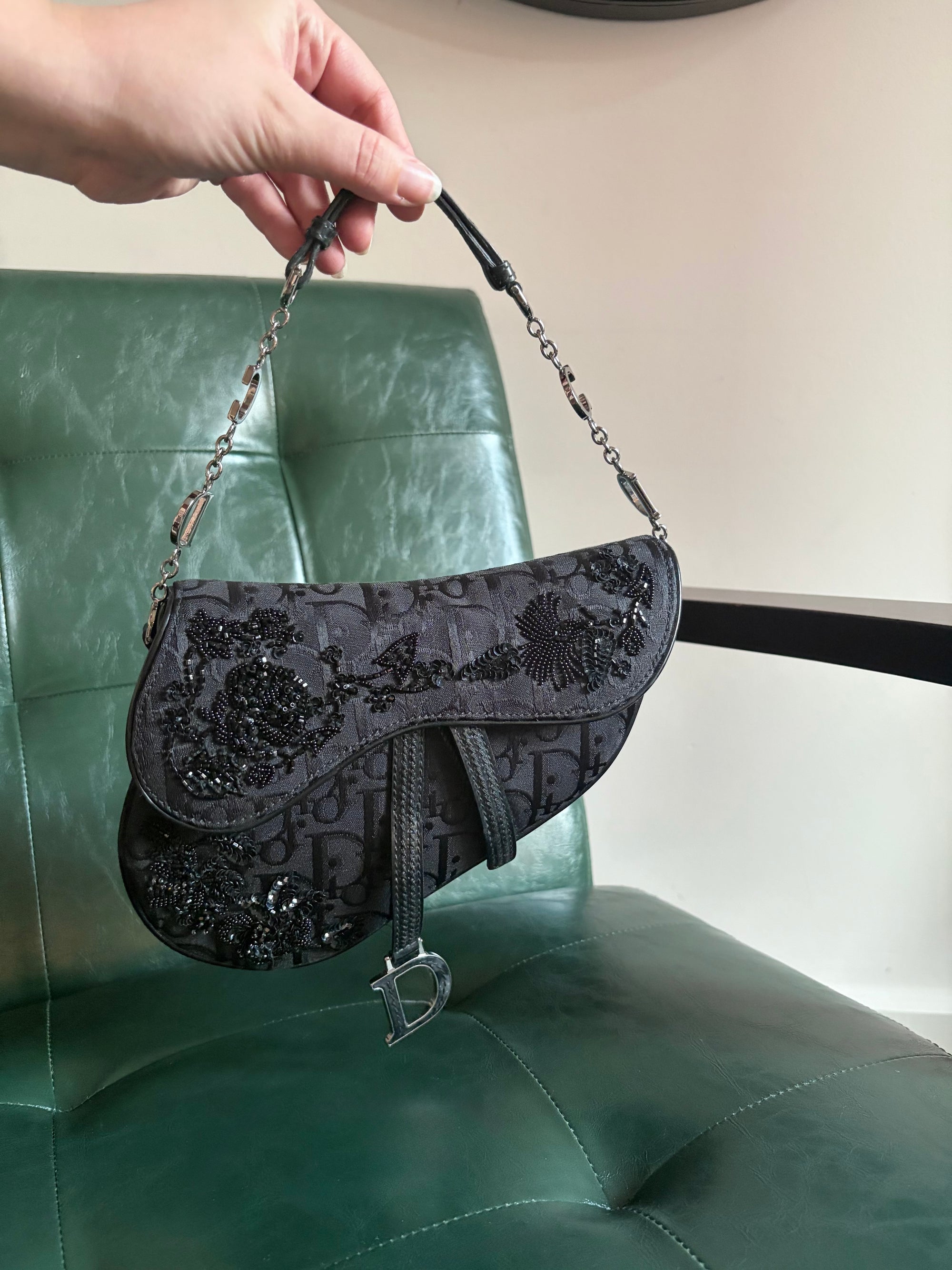 Limited Edition Dior mini saddle bag black embellished monogram canvas