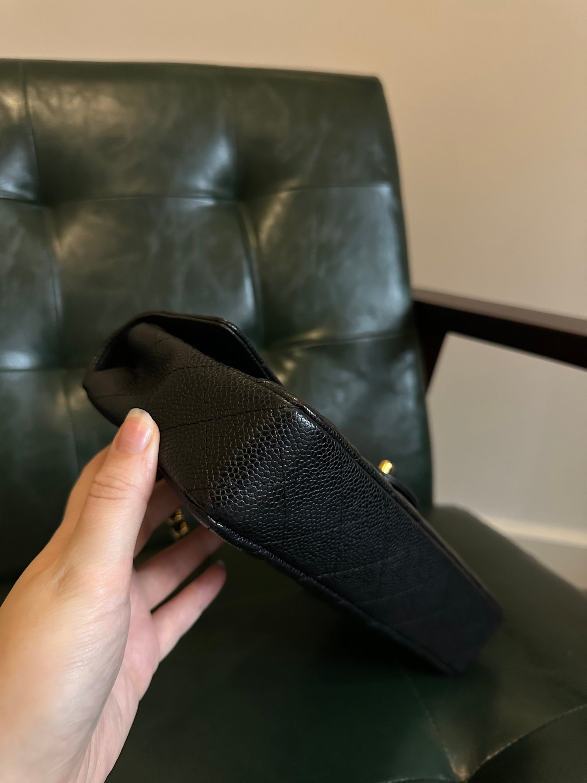 Chanel black caviar leather East West shoulder bag