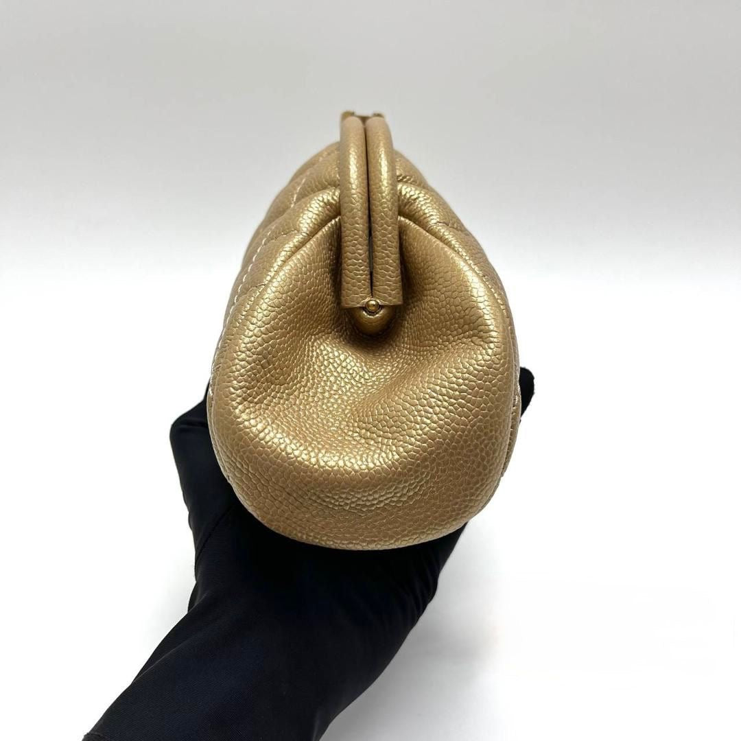 Chanel vintage gold caviar kisslock clutch bag