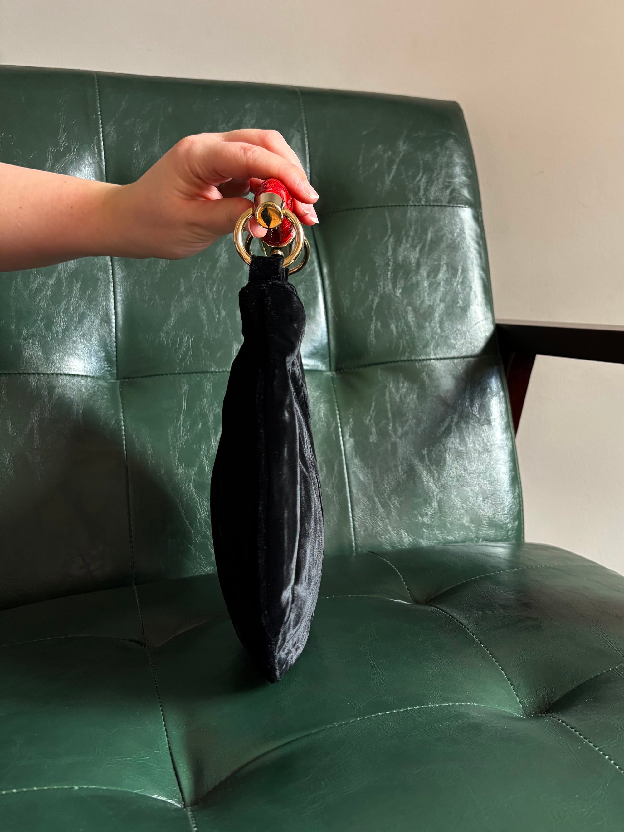 Rare! Vintage Yves Saint Laurent Black Velvet Mini Mombasa Red Resin Horn