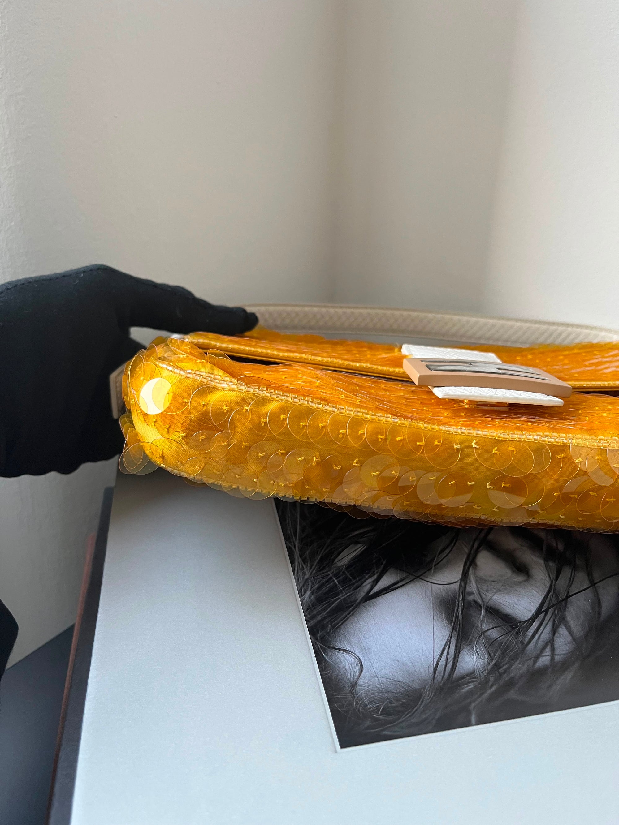 Fendi Yellow Paillettes Sequin baguette