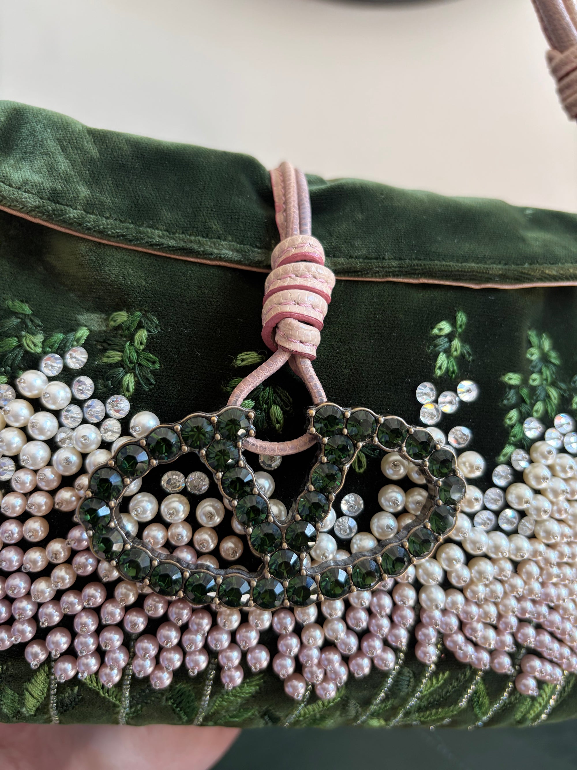 Valentino Garavani green velvet crystal embroidered shoulder bag