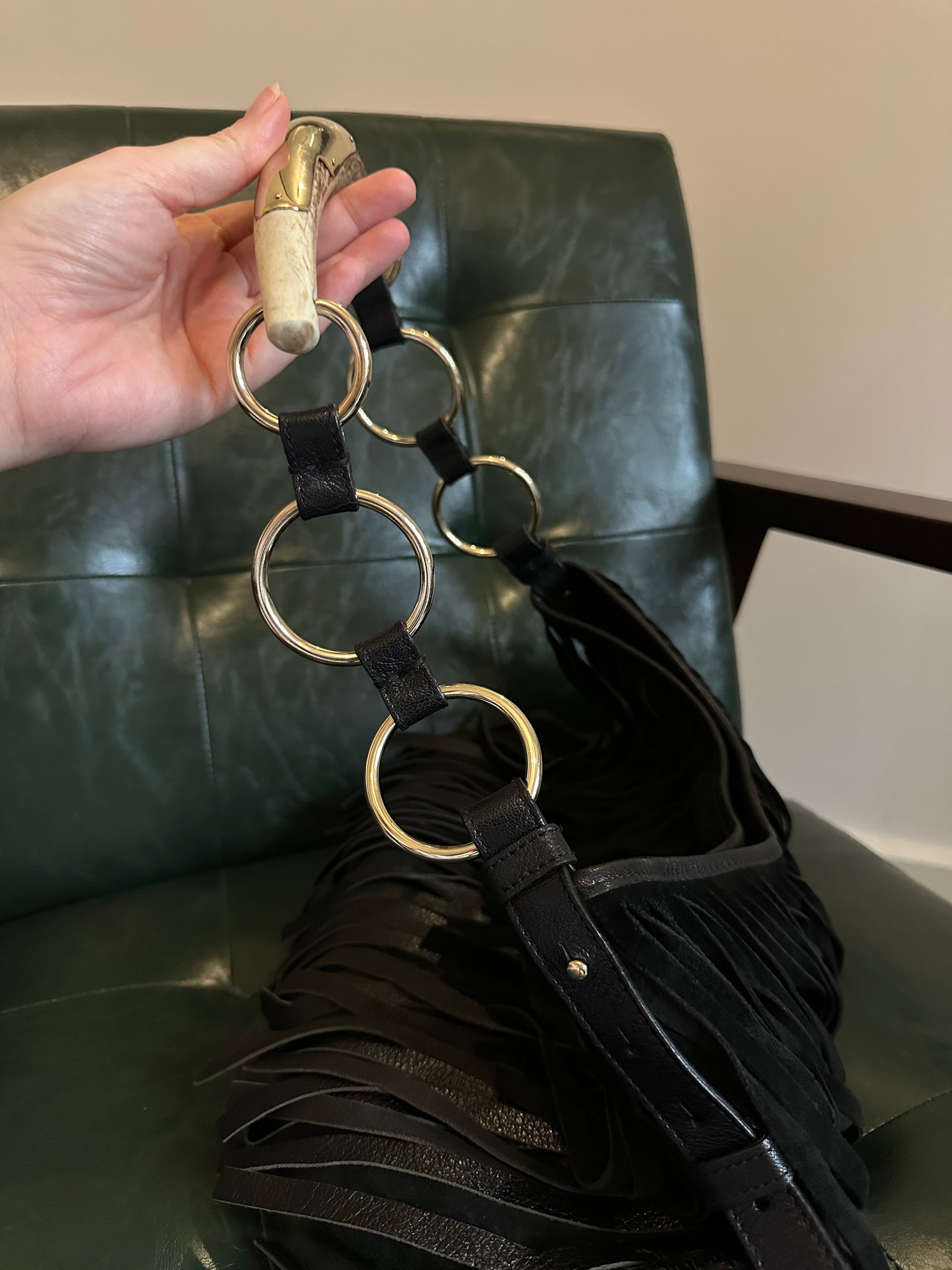 Yves Saint Laurent black suede fringed Mombasa bag