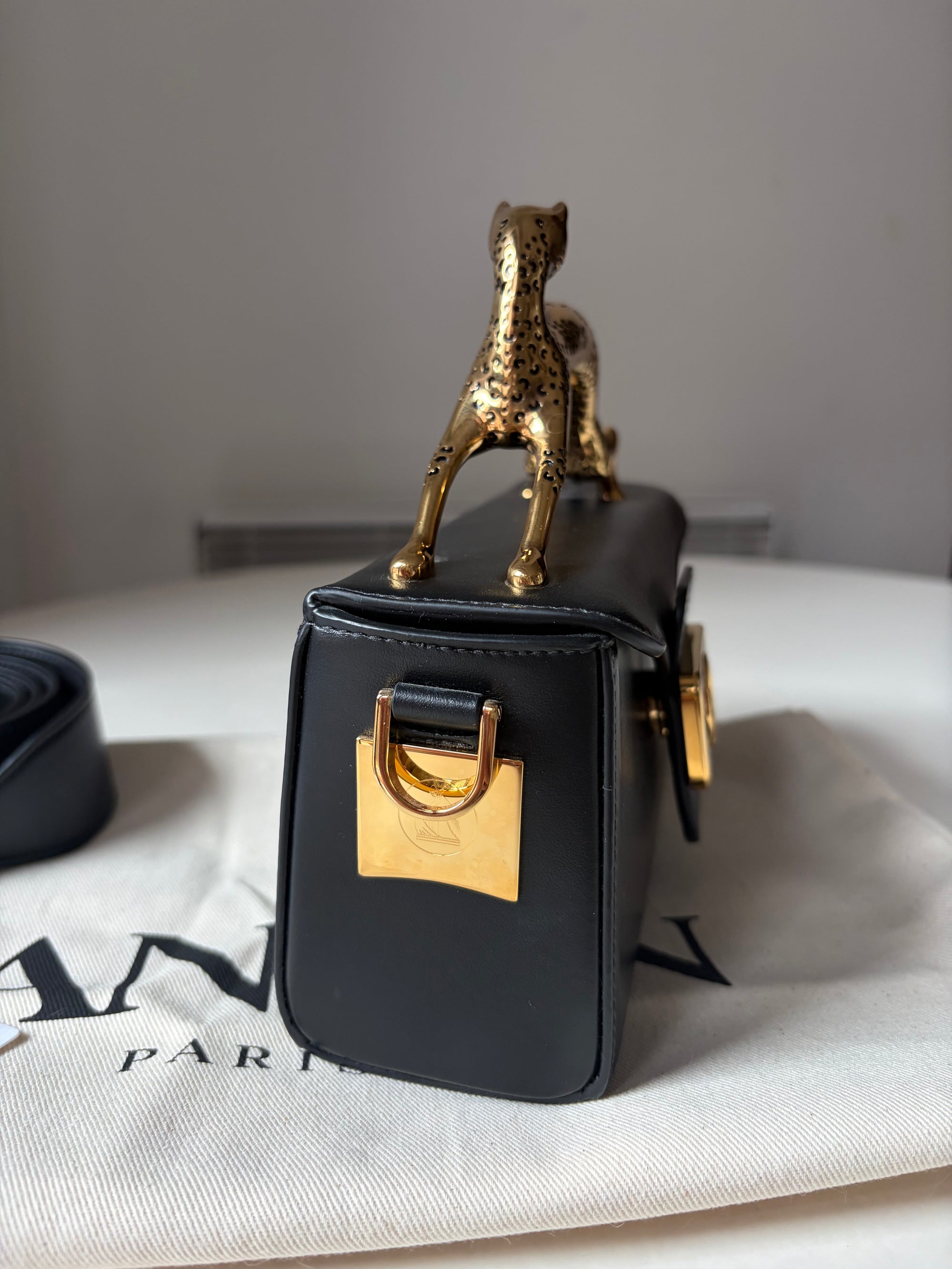Lanvin nano pencil tote cat bag black and gold