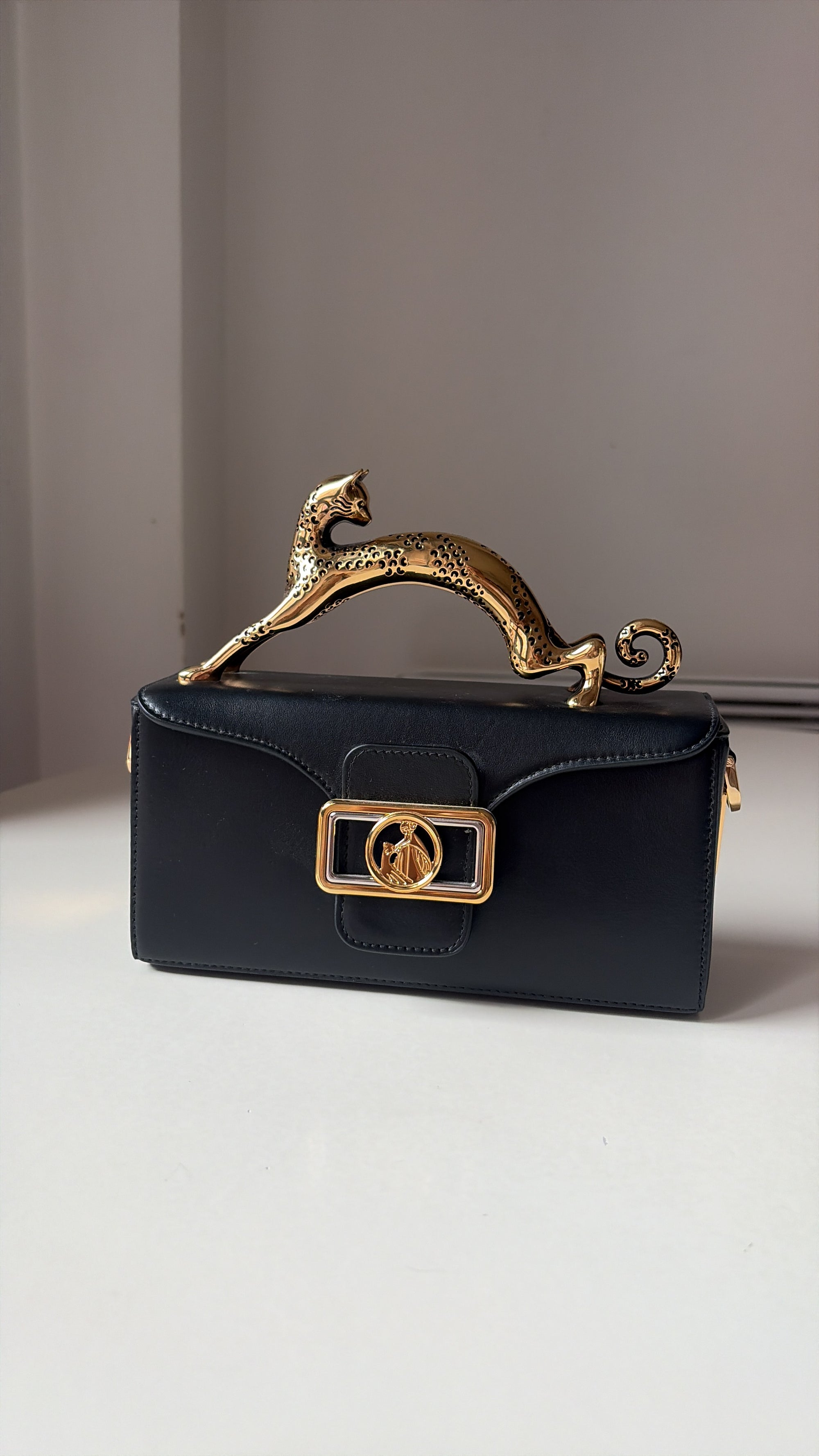Lanvin nano pencil tote cat bag black and gold