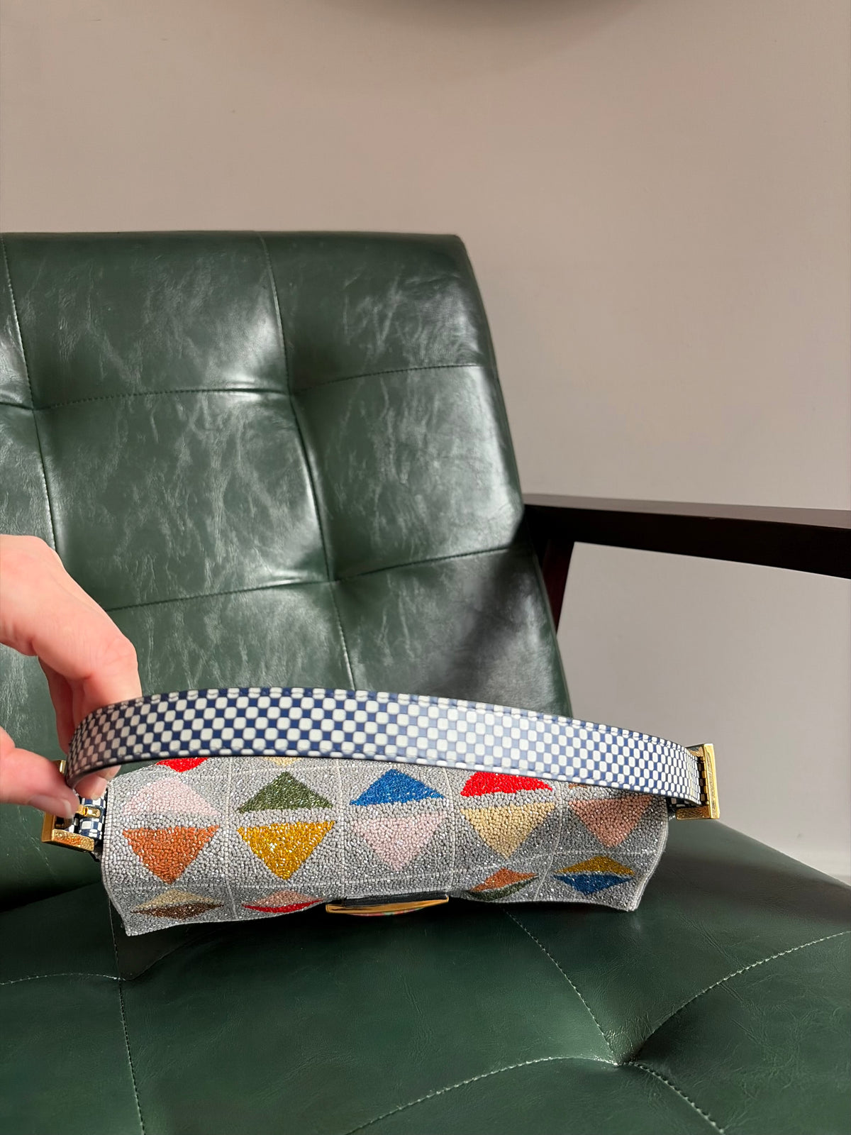Ultra rare! Limited Edition vintage Fendi grey geometric multicoloured beaded baguette