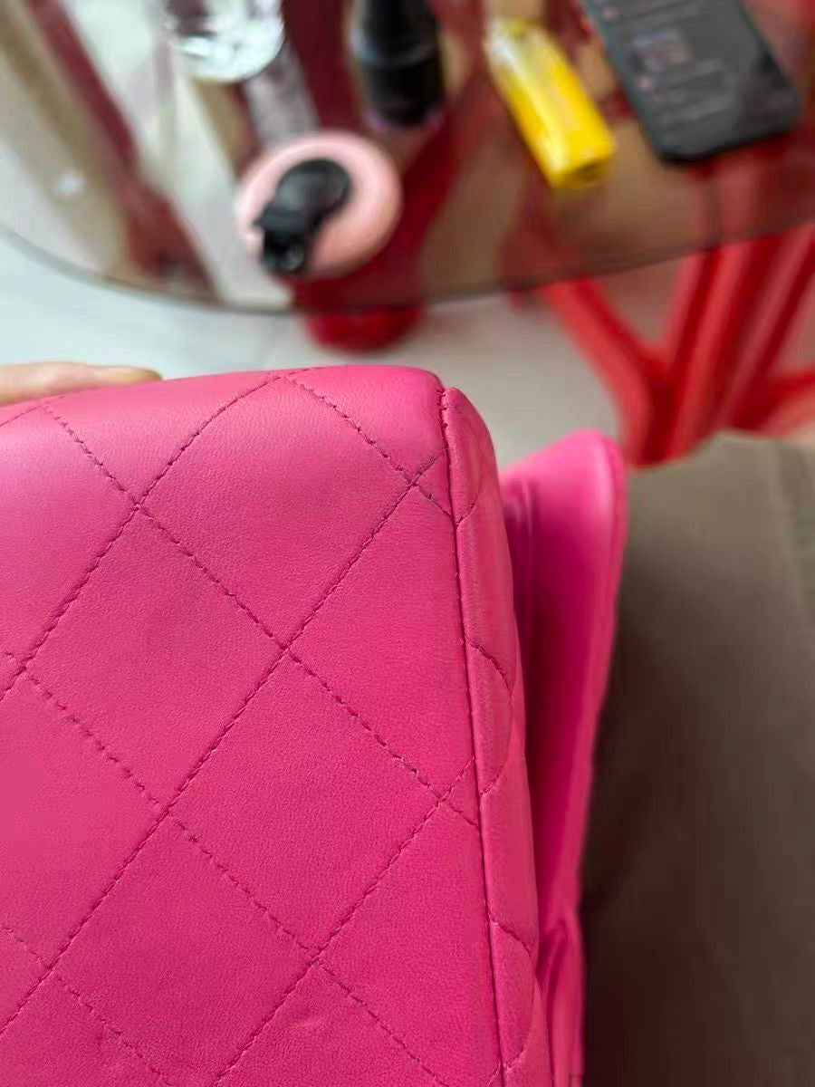 Chanel hot pink lambskin jumbo classic flap