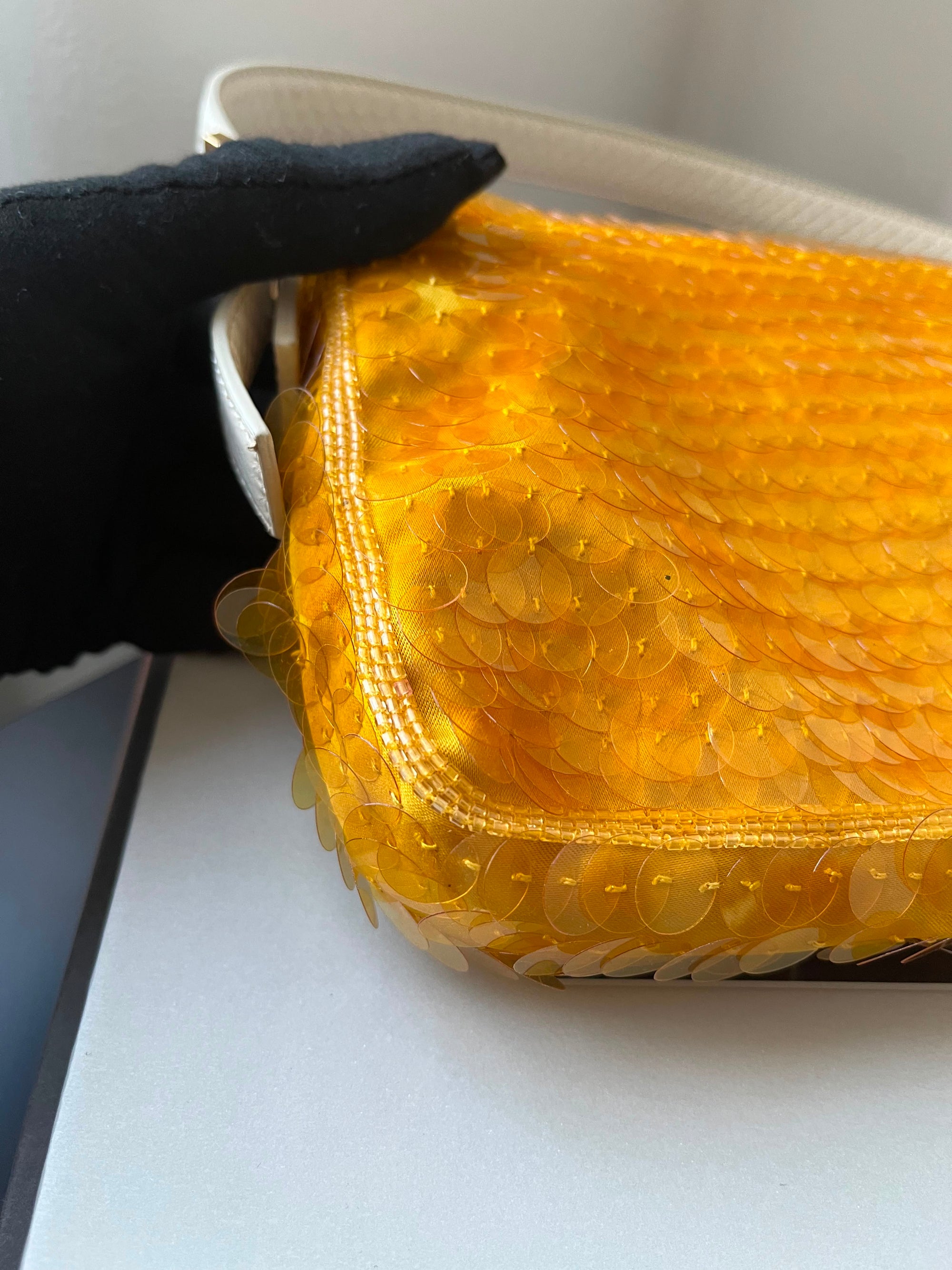 Fendi Yellow Paillettes Sequin baguette