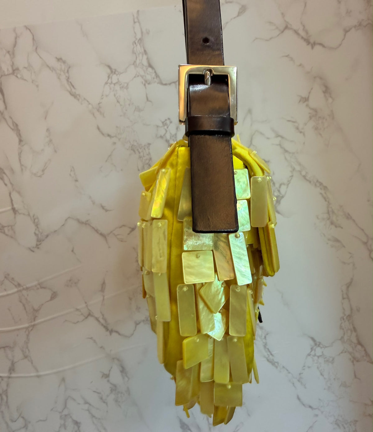 Ultra rare! Fendi mother of pearl yellow shell beaded baguette