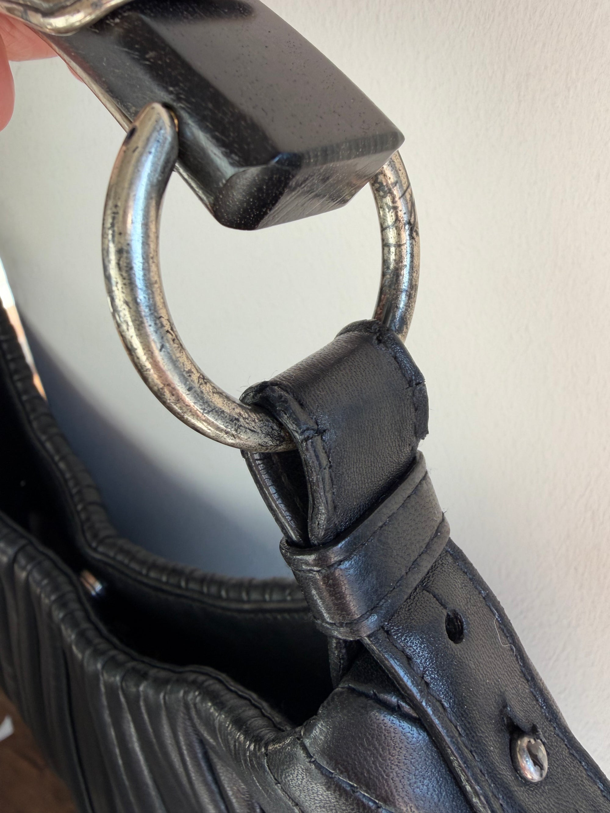 YSL black leather pleated Mombasa hobo bag