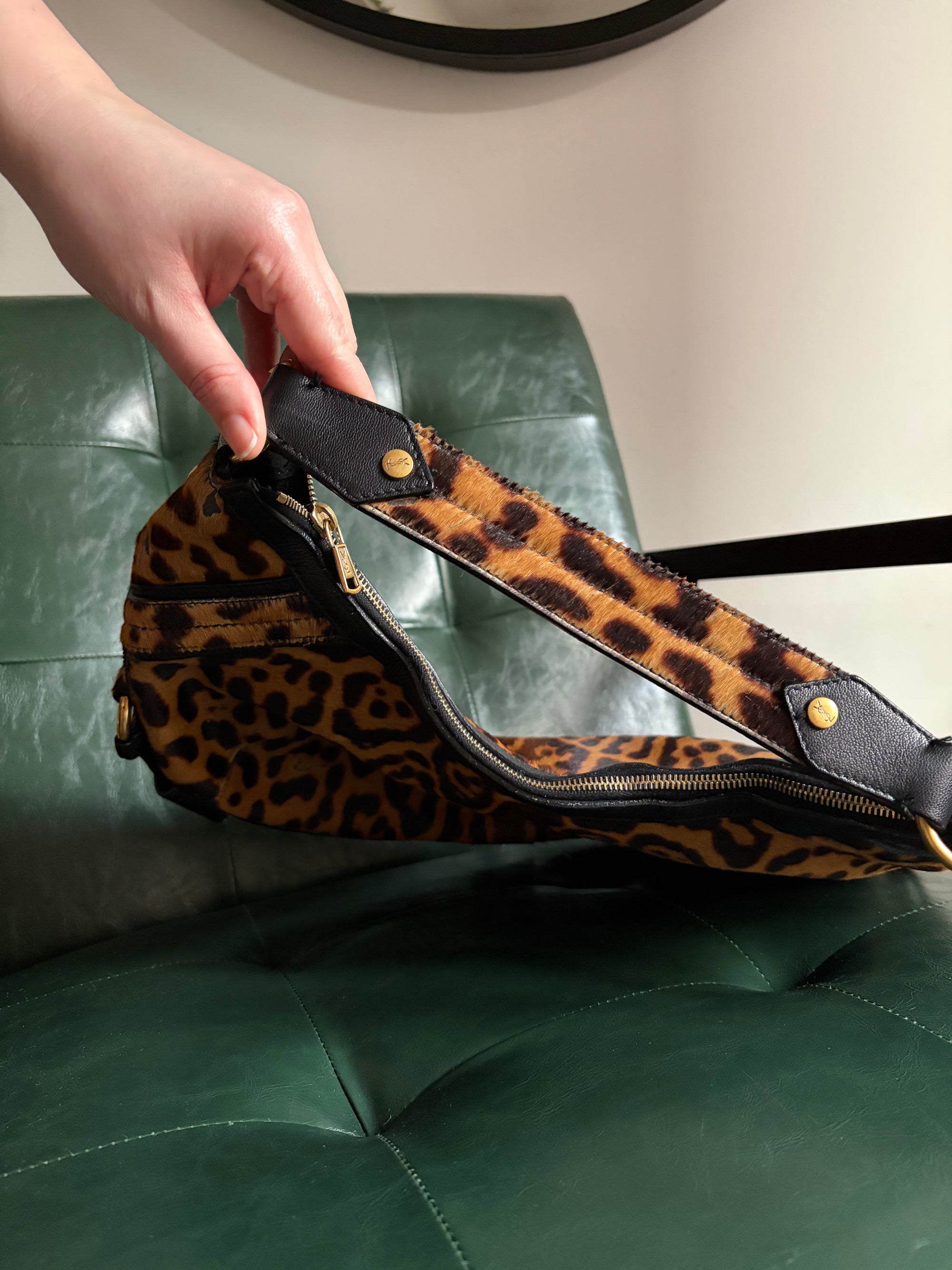 Vintage Yves Saint Laurent Large Leopard Print Pony Hair Hobo Mombasa Bag