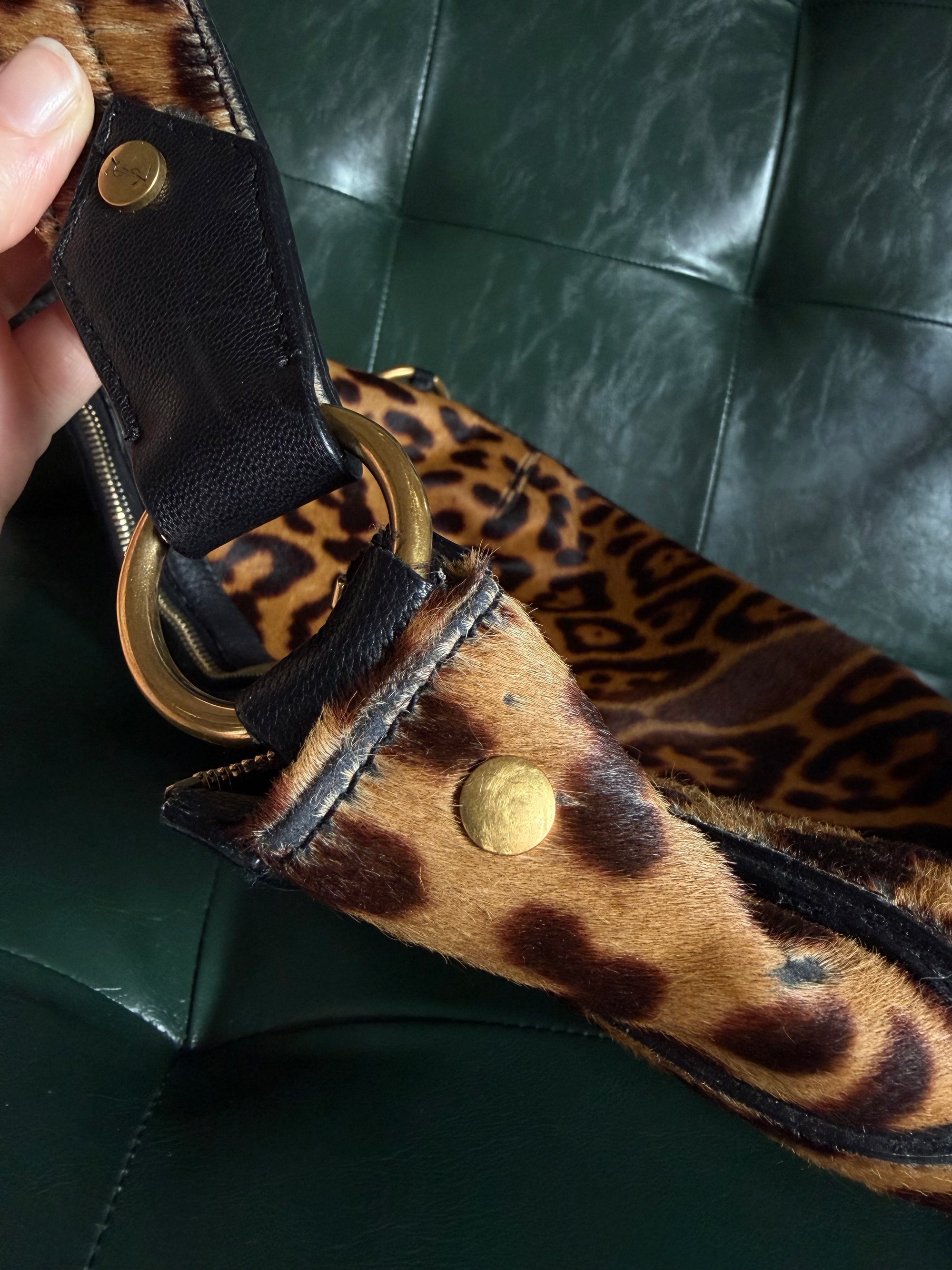 Vintage Yves Saint Laurent Large Leopard Print Pony Hair Hobo Mombasa Bag