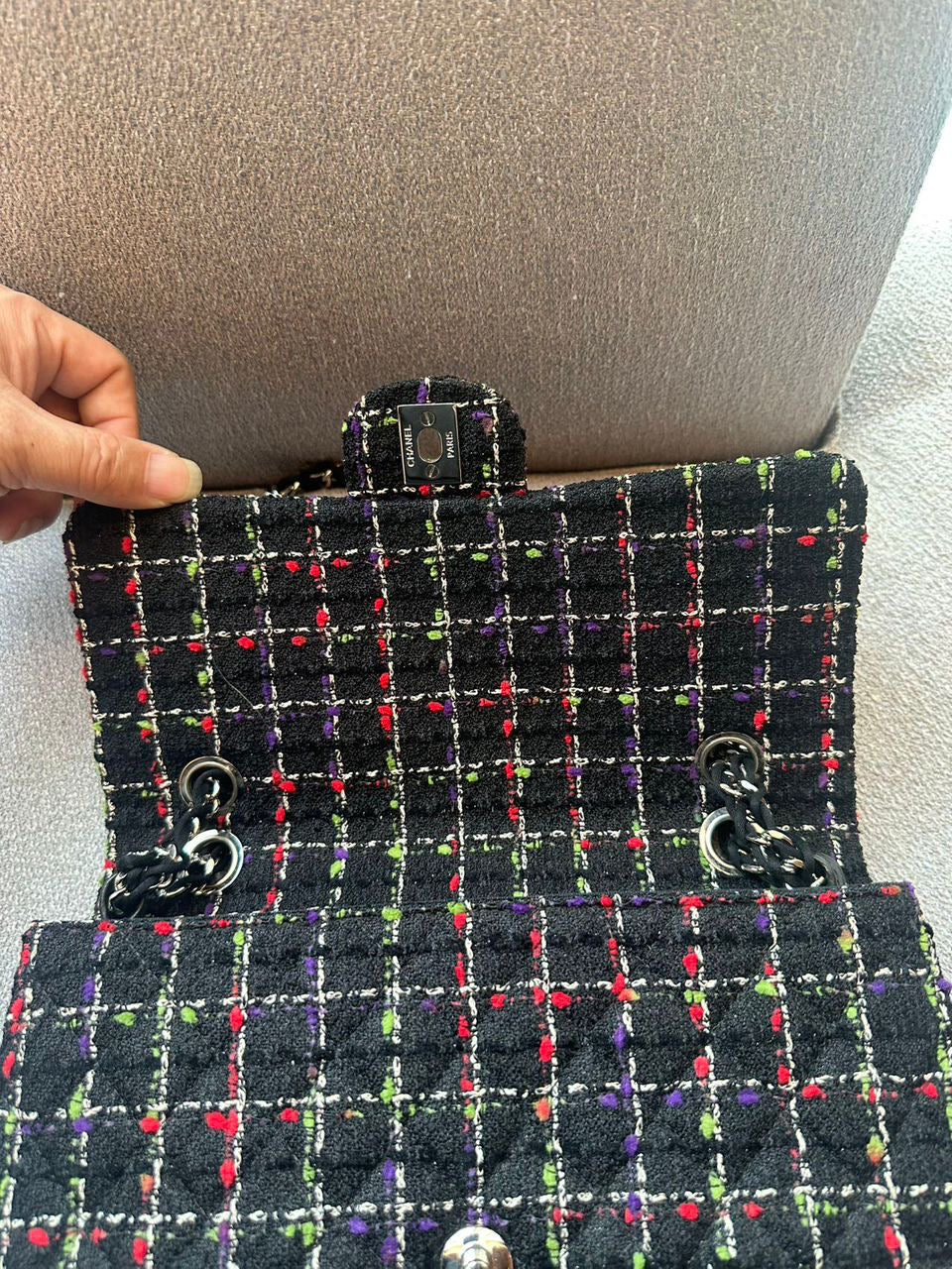 Ultra rare! Chanel medium ladybug single flap bag tweed Series 14