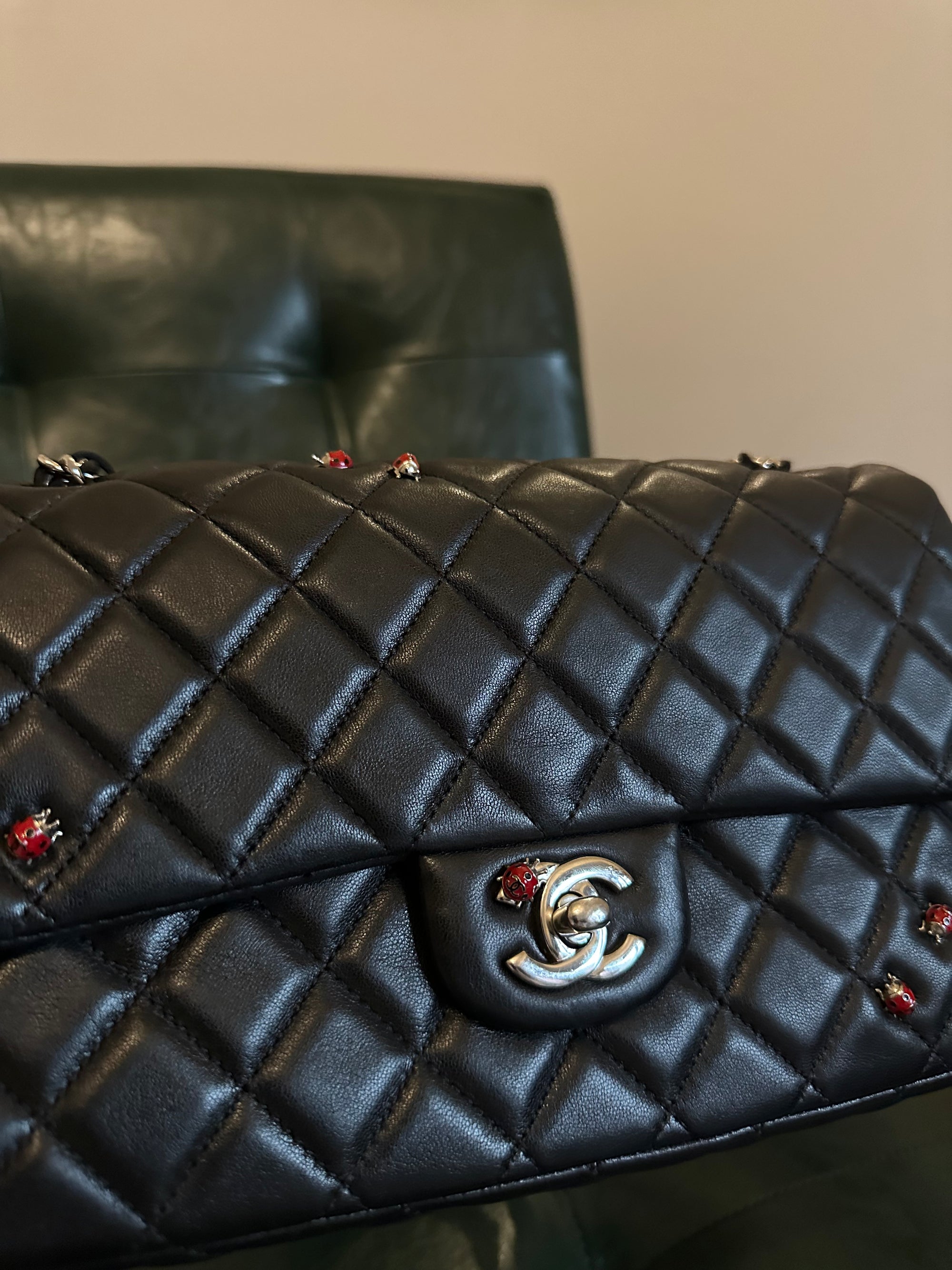 Rare! Chanel medium black ladybug single flap bag