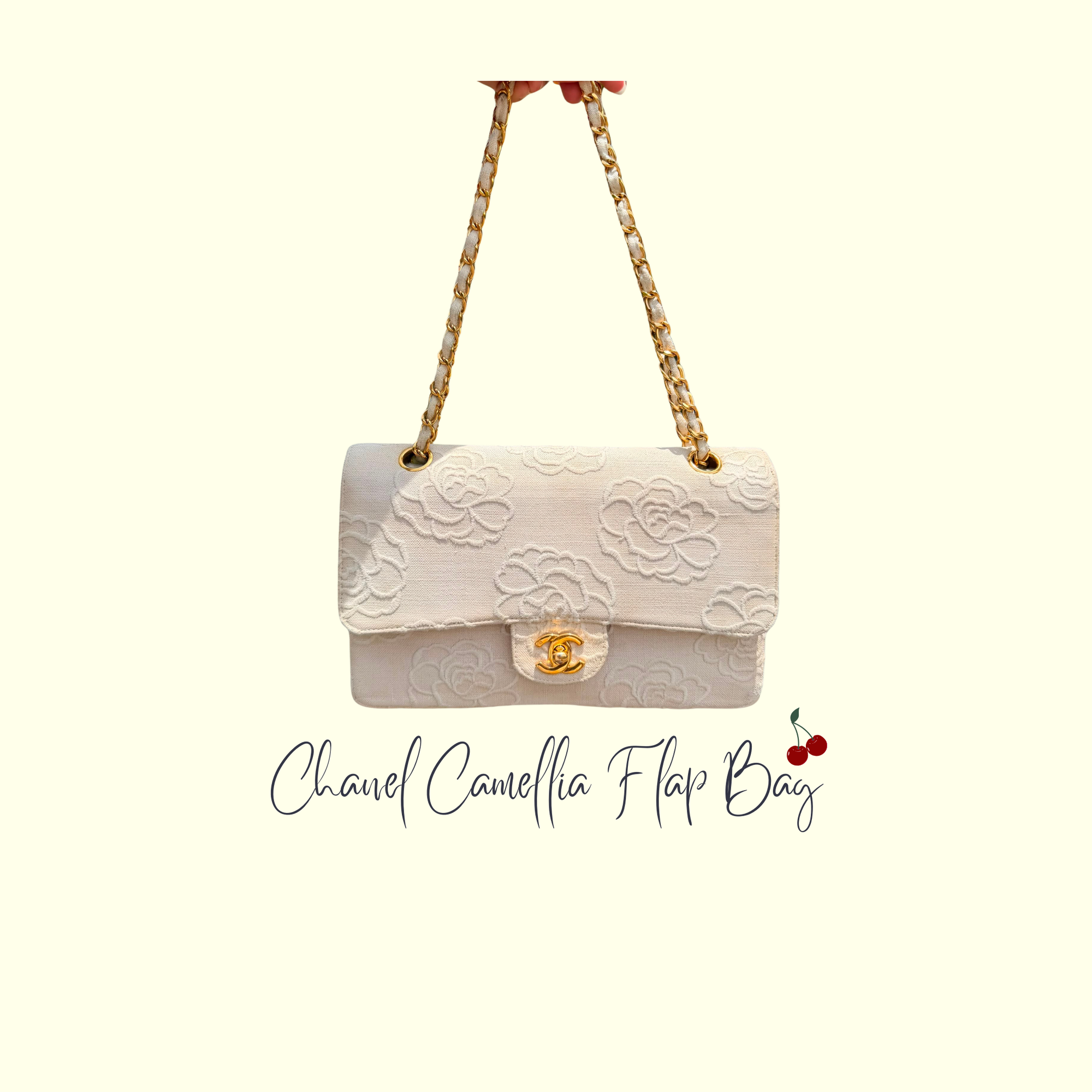 Rare! Vintage Chanel Cream Linen Camellia Medium Double Flap Bag